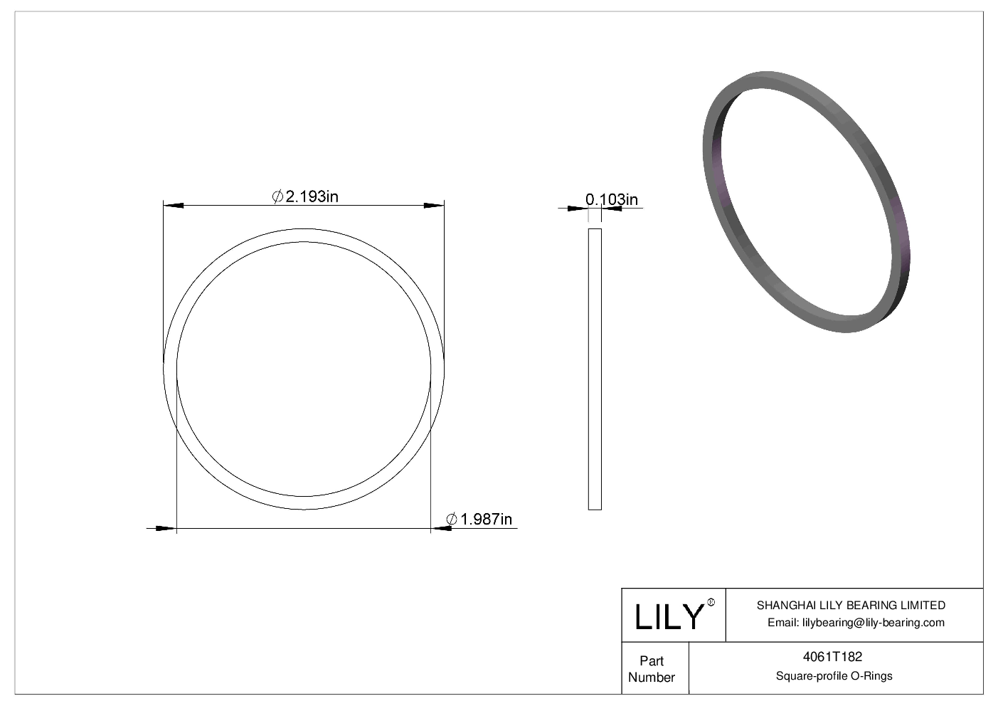 4061T182 Oil Resistant O-Rings Square cad drawing