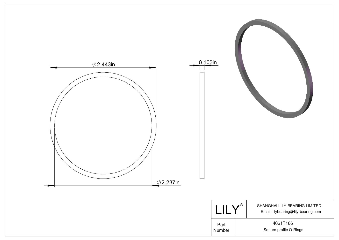 4061T186 Oil Resistant O-Rings Square cad drawing
