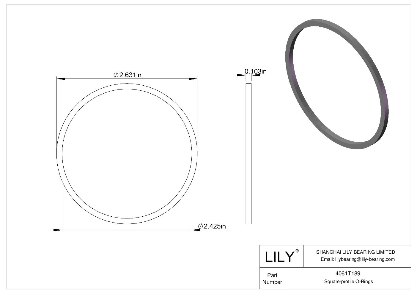 4061T189 Oil Resistant O-Rings Square cad drawing