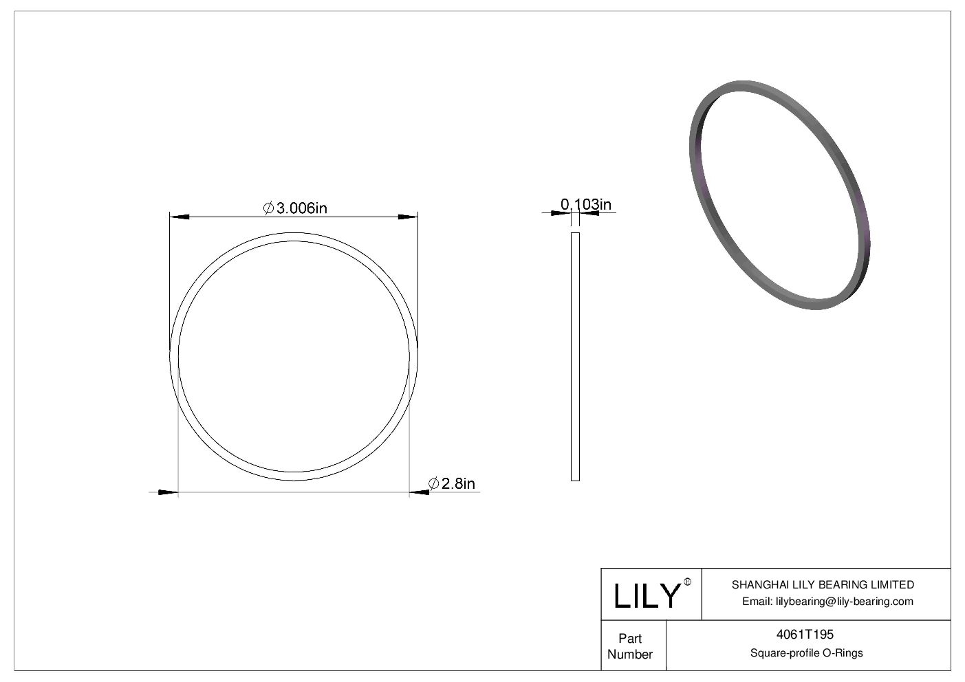 4061T195 Oil Resistant O-Rings Square cad drawing