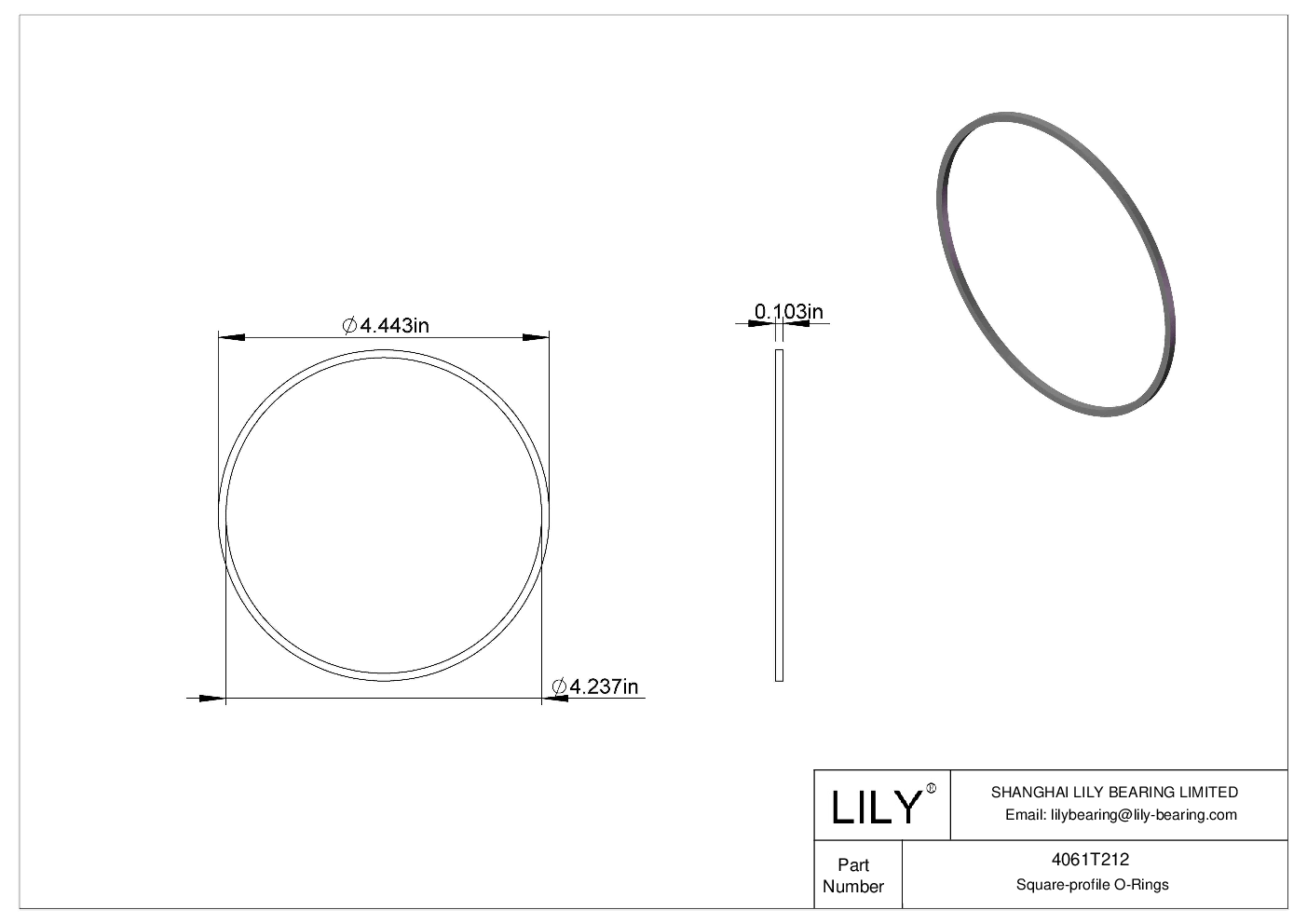 4061T212 Oil Resistant O-Rings Square cad drawing