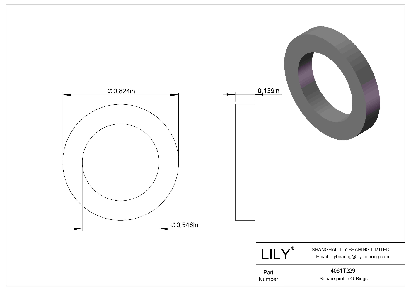 4061T229 Oil Resistant O-Rings Square cad drawing