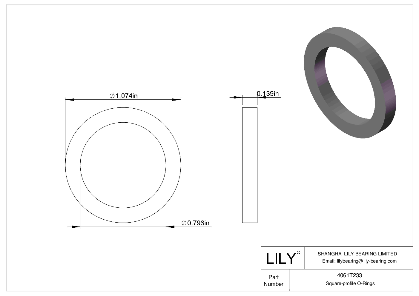4061T233 Oil Resistant O-Rings Square cad drawing