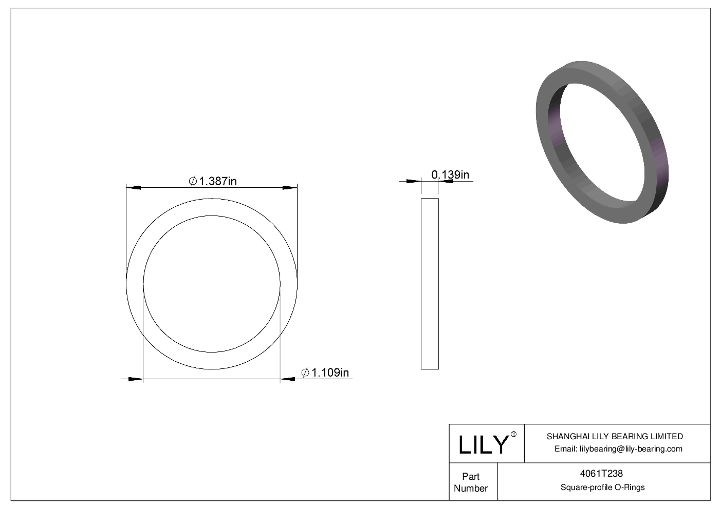 4061T238 Oil Resistant O-Rings Square cad drawing