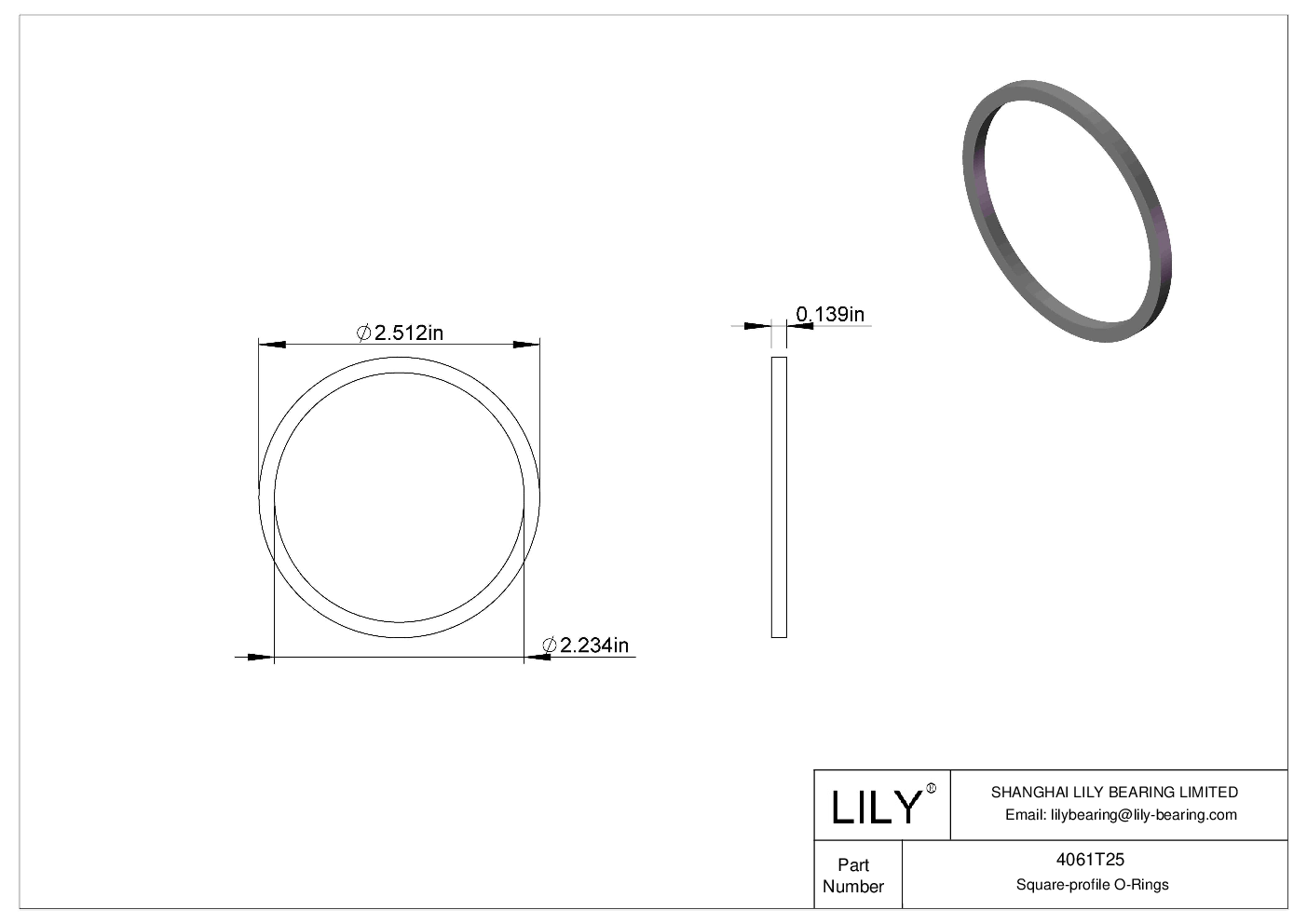 4061T25 Oil Resistant O-Rings Square cad drawing