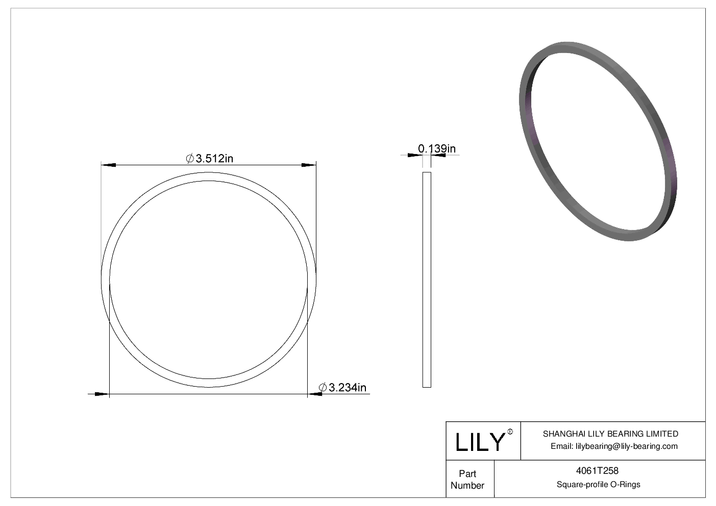 4061T258 Oil Resistant O-Rings Square cad drawing