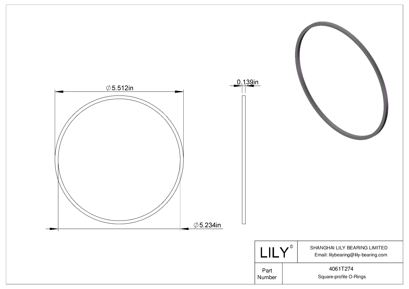 4061T274 Oil Resistant O-Rings Square cad drawing