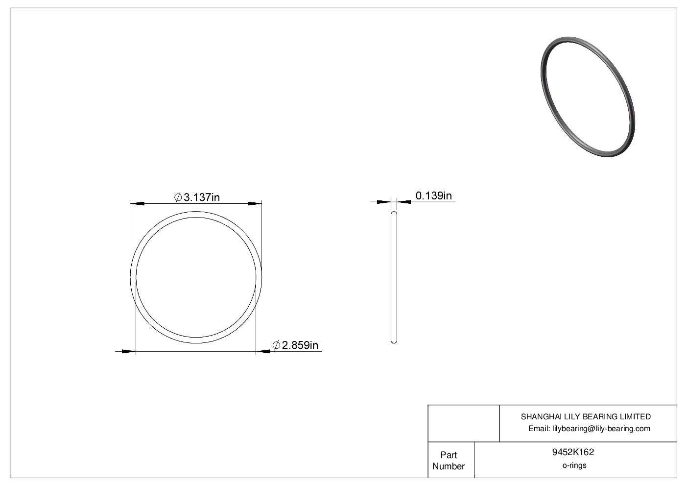 9452K162 | Oil Resistant O-Rings Round | Lily Bearing