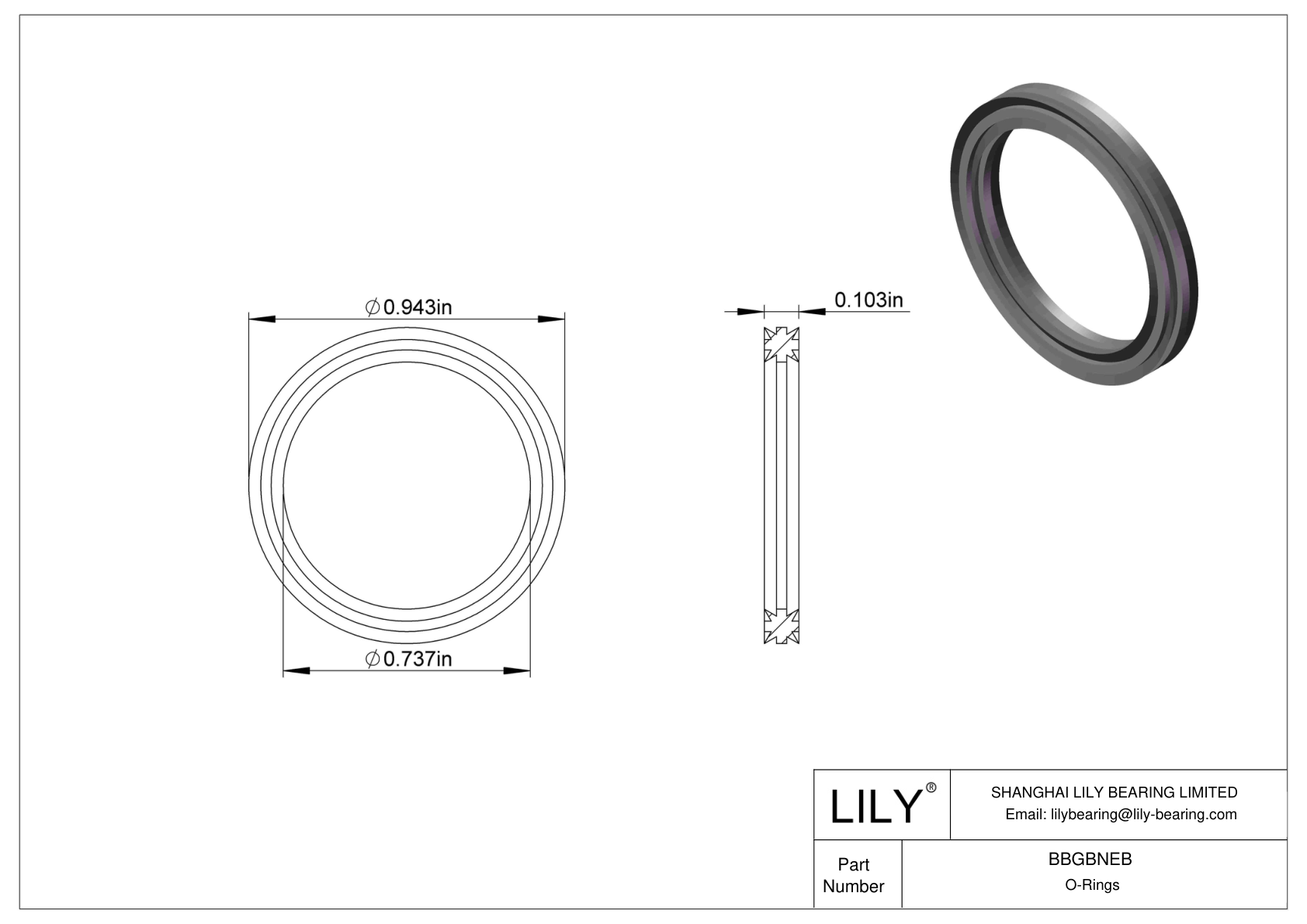 BBGBNEB Oil Resistant O-Rings Double X cad drawing