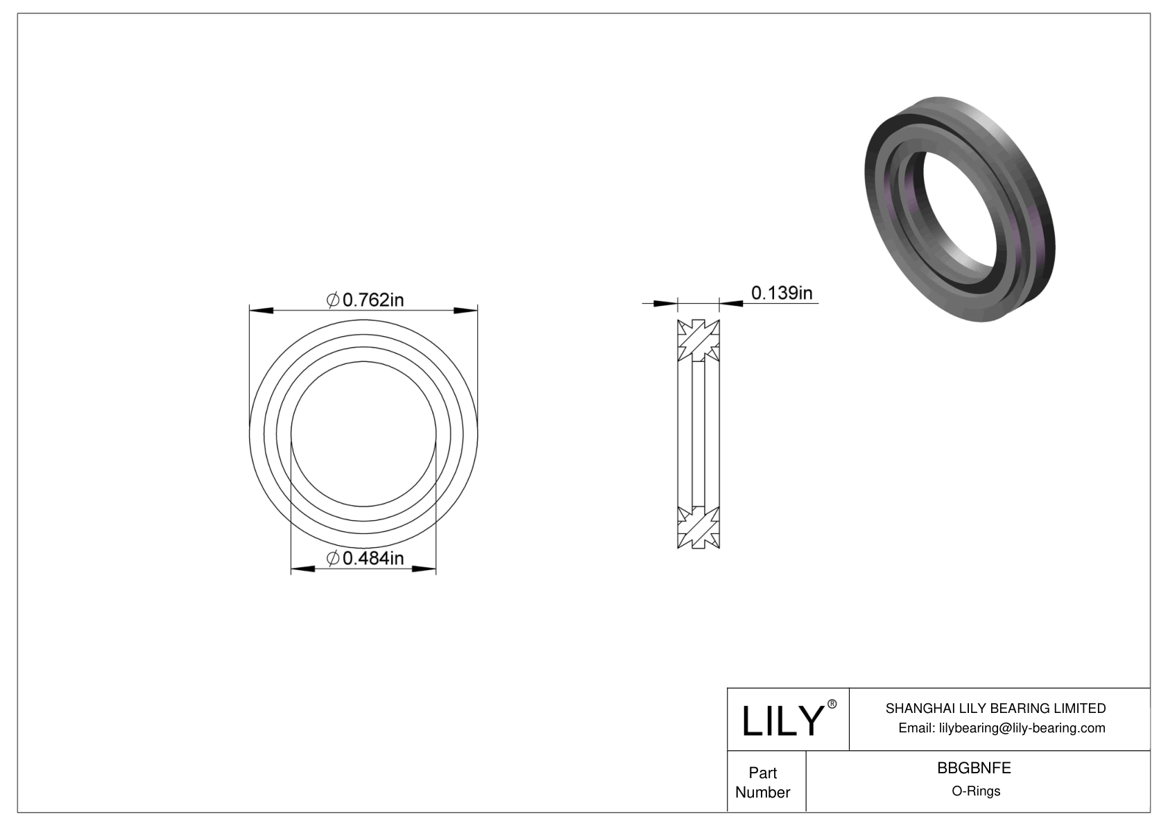 BBGBNFE Oil Resistant O-Rings Double X cad drawing