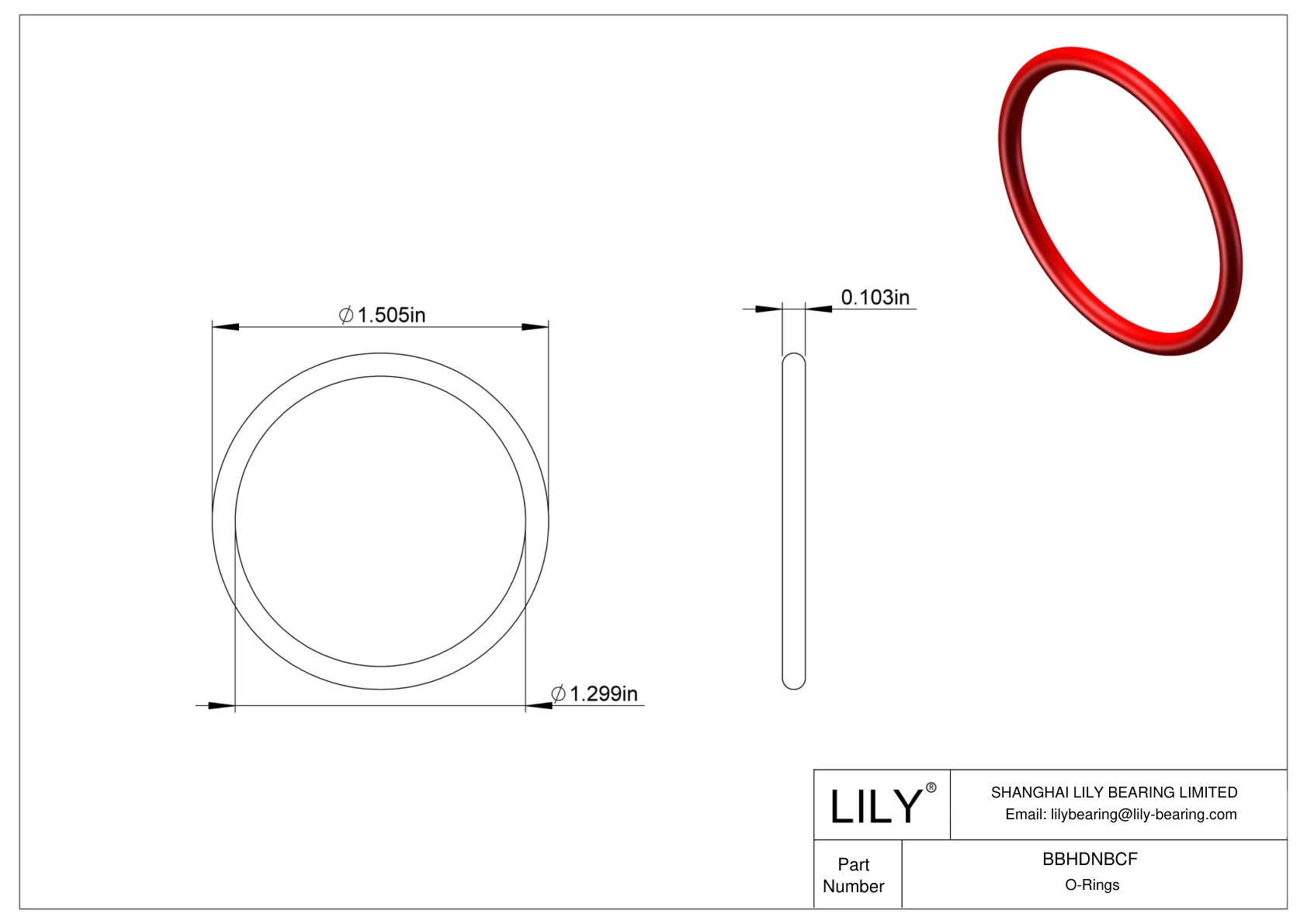 BBHDNBCF High Temperature O-Rings Round cad drawing