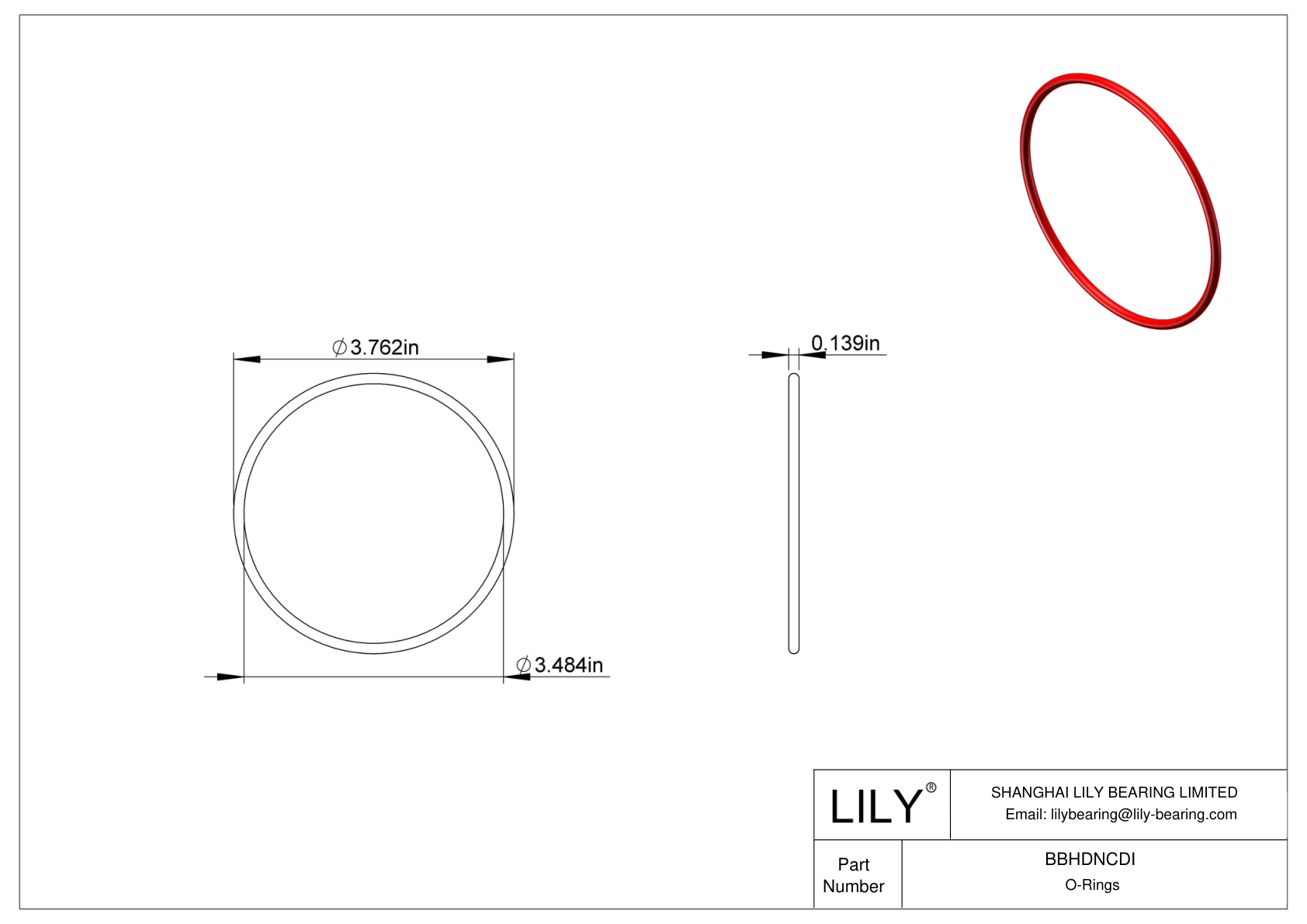 BBHDNCDI High Temperature O-Rings Round cad drawing