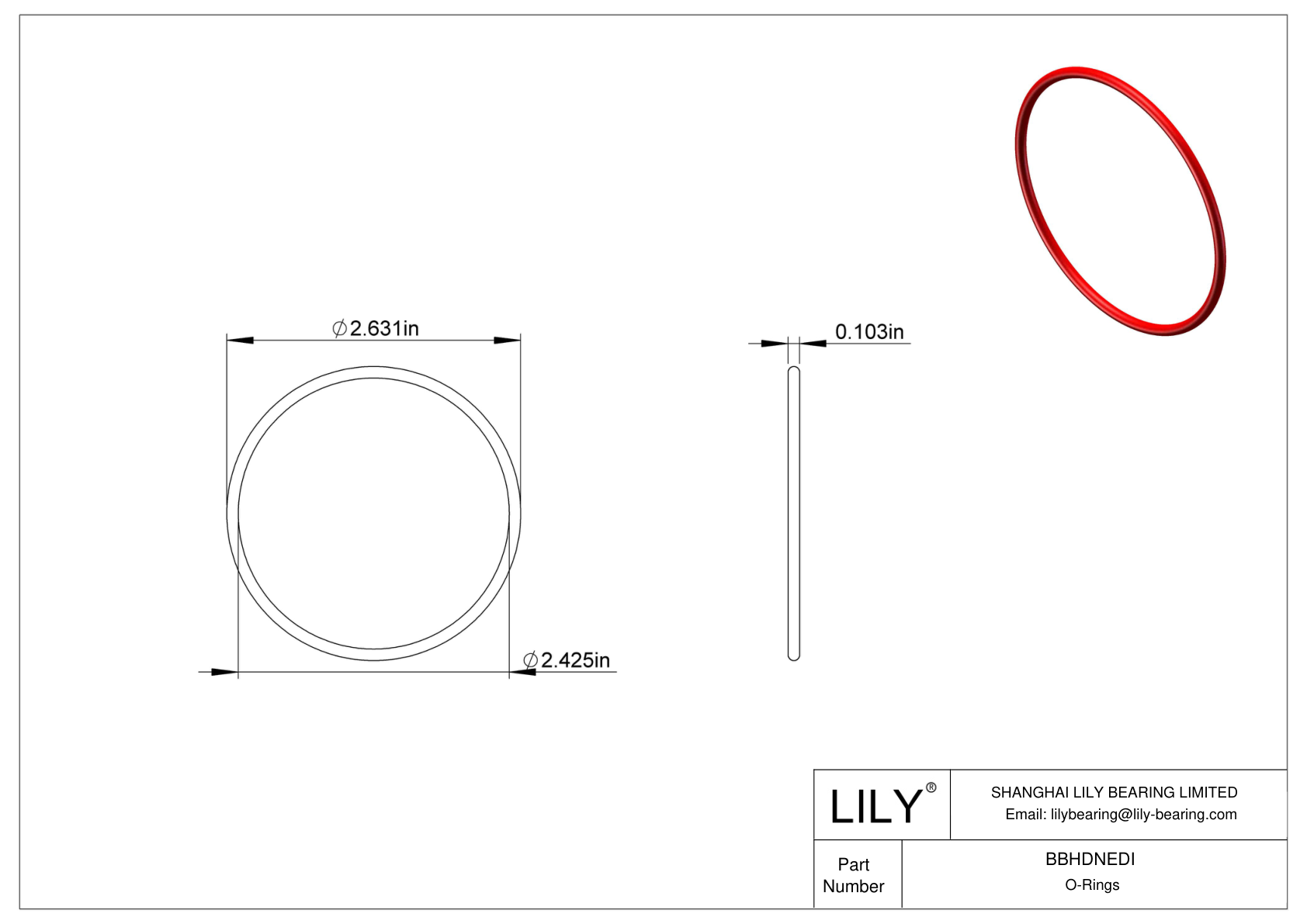 BBHDNEDI High Temperature O-Rings Round cad drawing