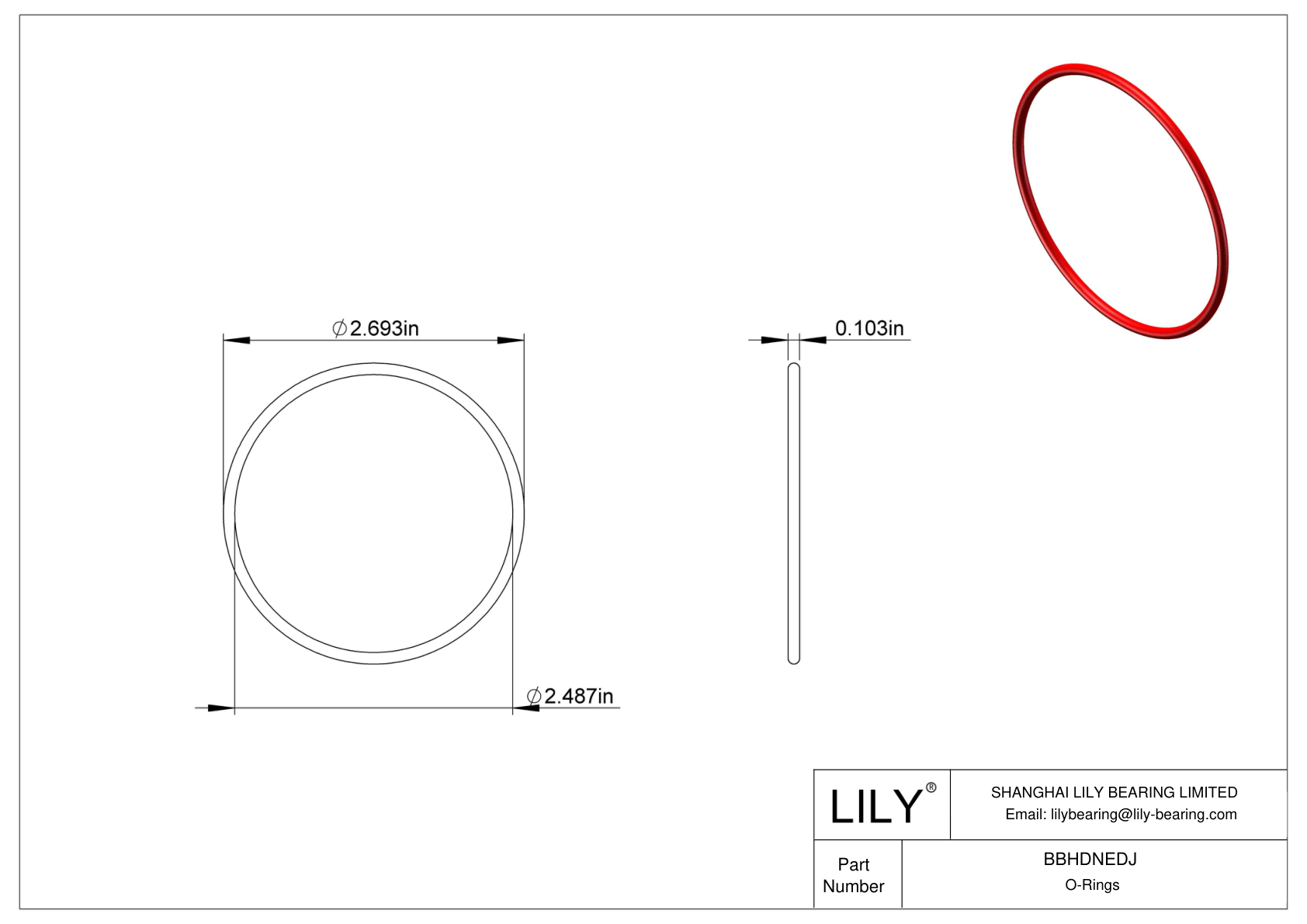 BBHDNEDJ High Temperature O-Rings Round cad drawing