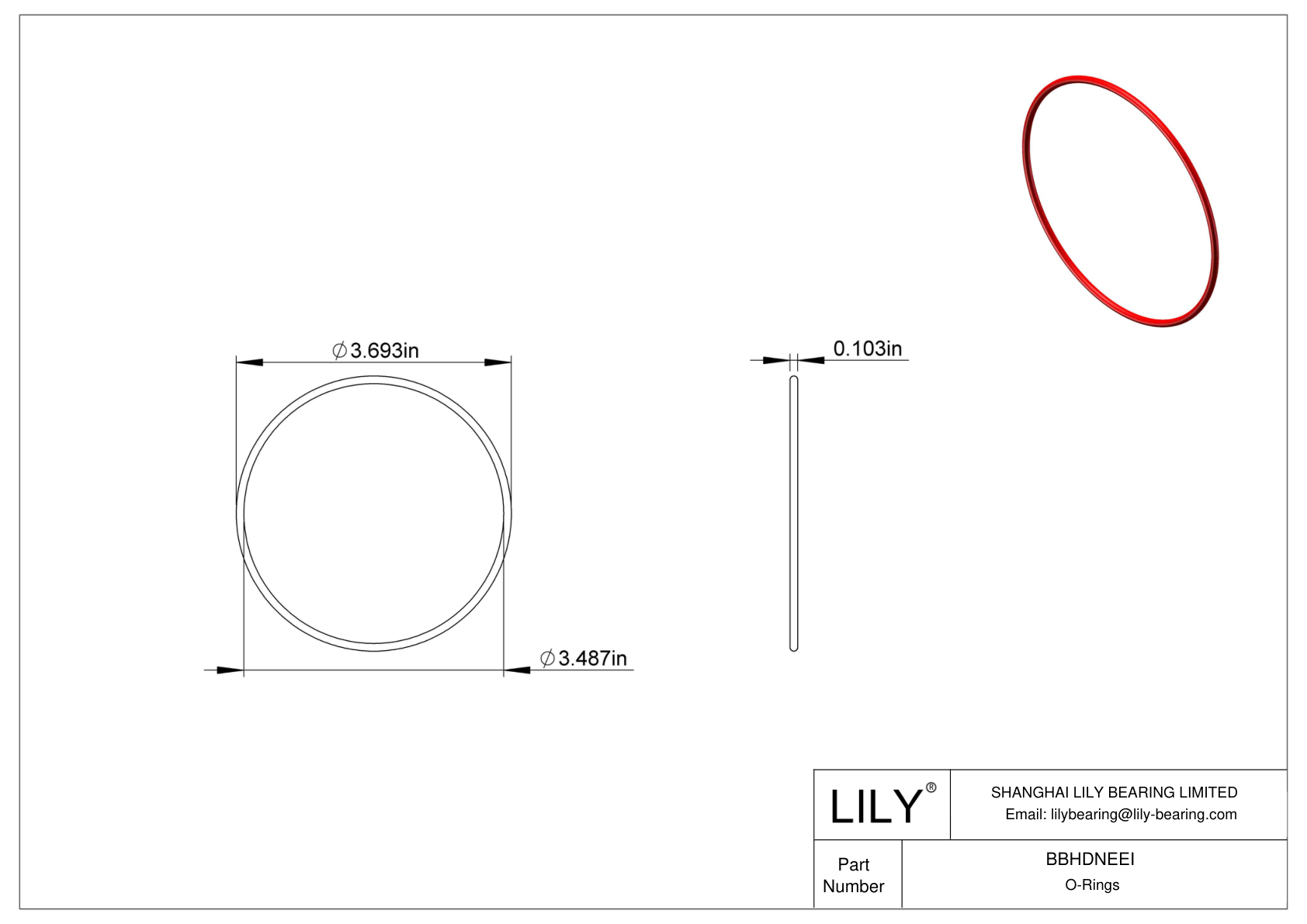 BBHDNEEI High Temperature O-Rings Round cad drawing