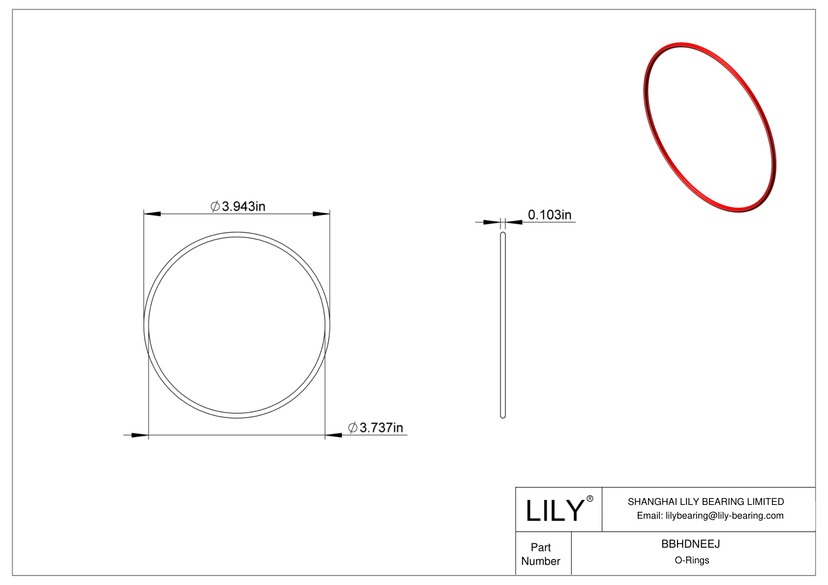 BBHDNEEJ High Temperature O-Rings Round cad drawing