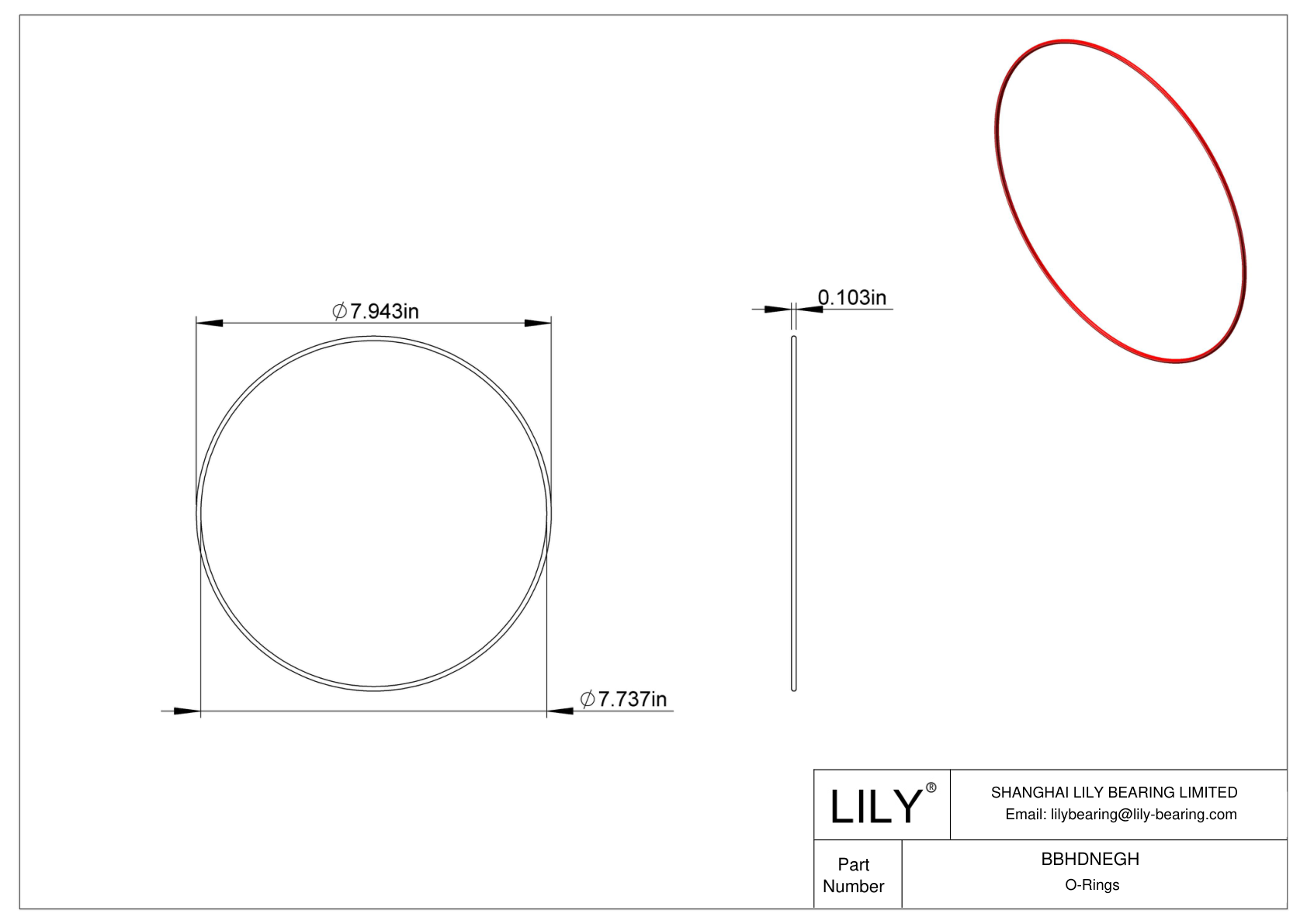 BBHDNEGH High Temperature O-Rings Round cad drawing