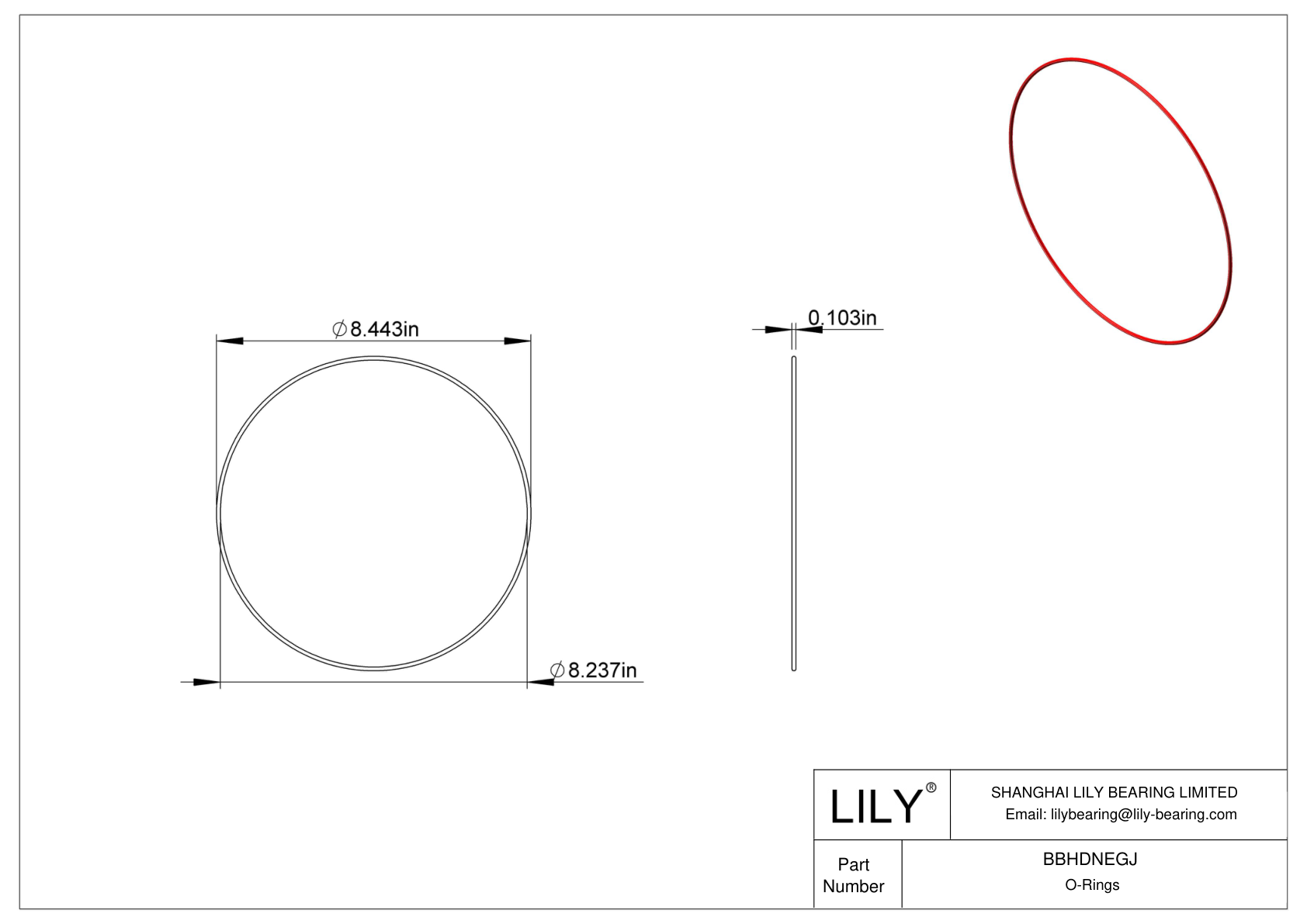BBHDNEGJ High Temperature O-Rings Round cad drawing