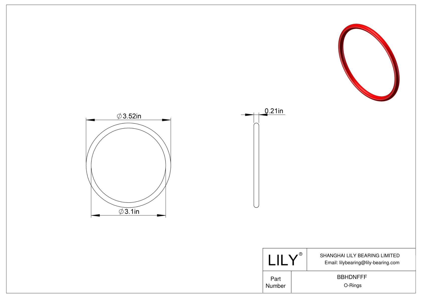 BBHDNFFF High Temperature O-Rings Round cad drawing