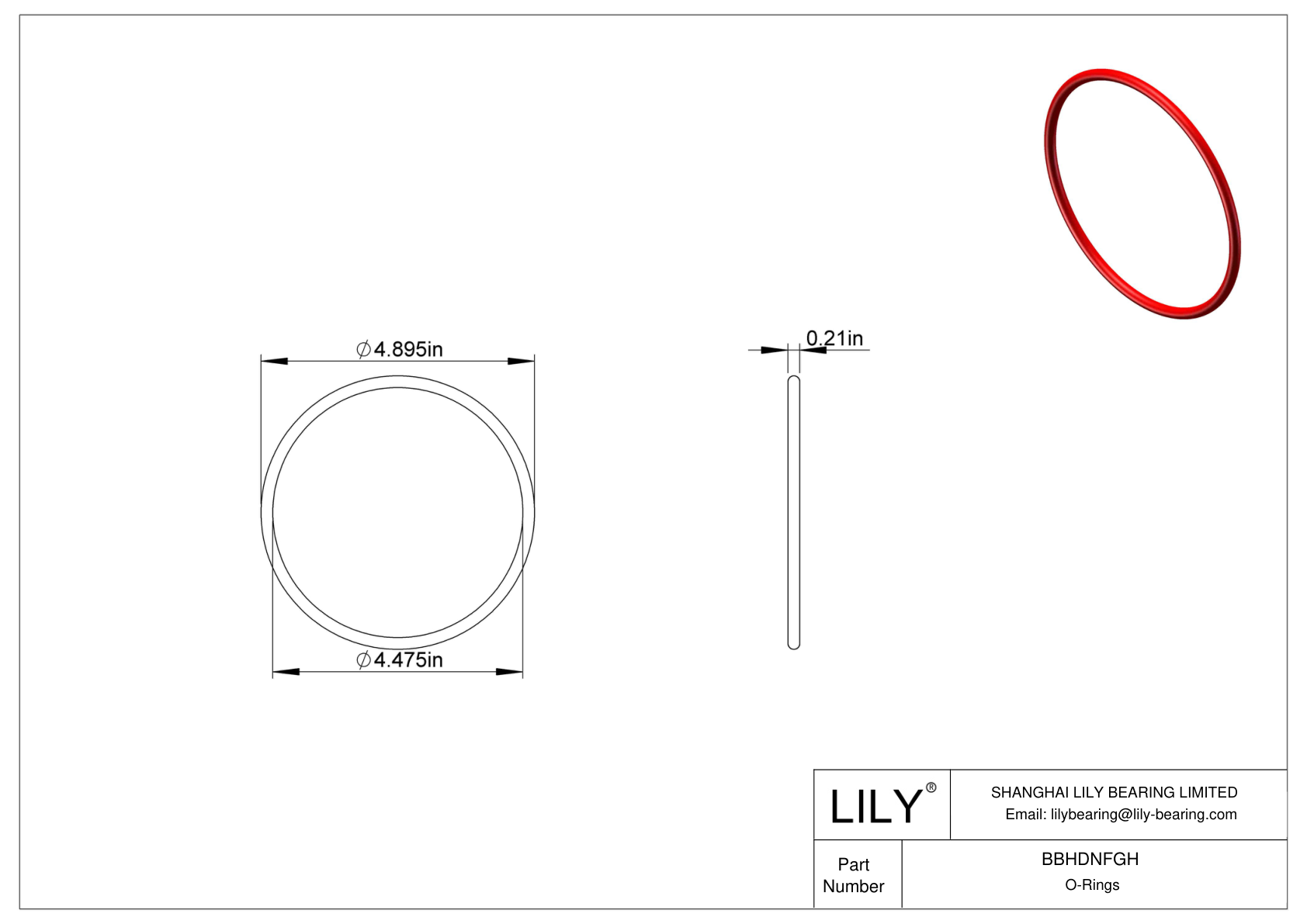 BBHDNFGH High Temperature O-Rings Round cad drawing
