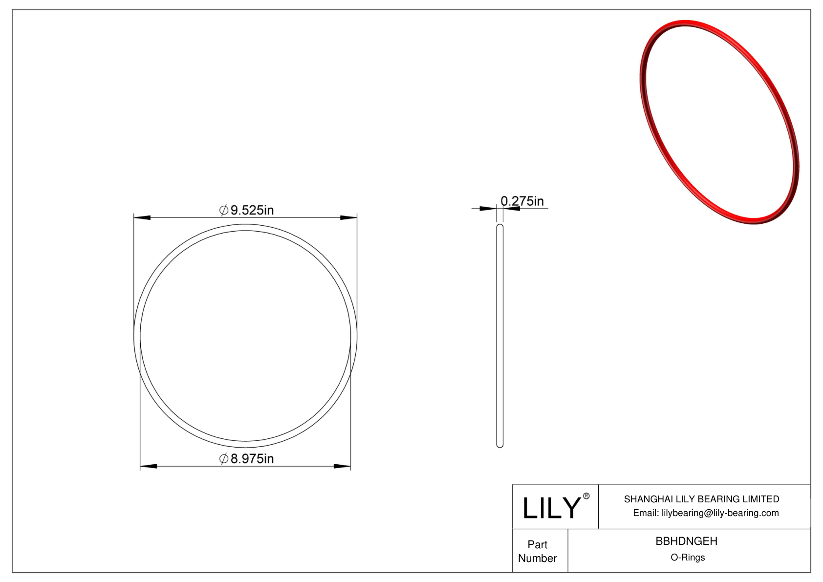 BBHDNGEH High Temperature O-Rings Round cad drawing