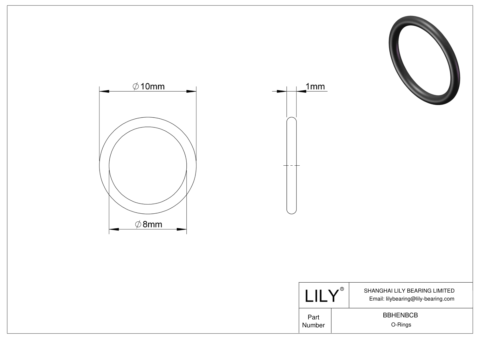 BBHENBCB Oil Resistant O-Rings Round cad drawing