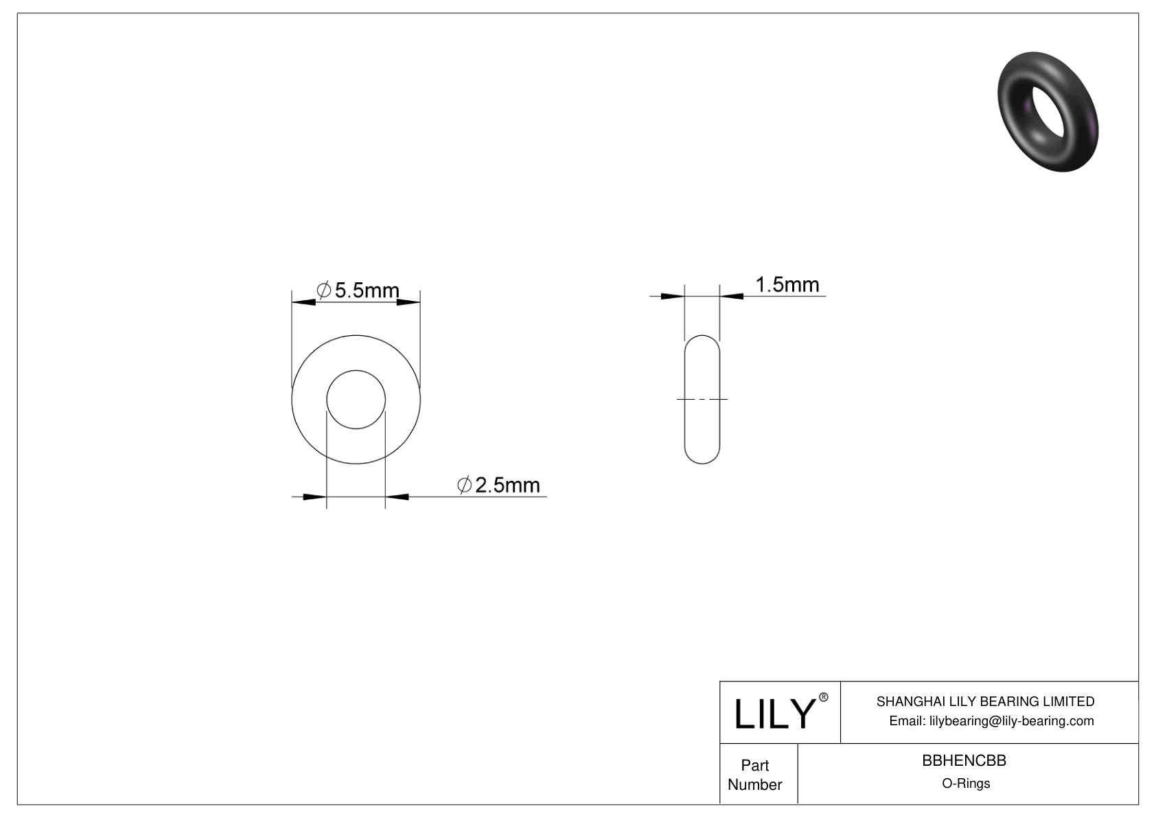 BBHENCBB Oil Resistant O-Rings Round cad drawing