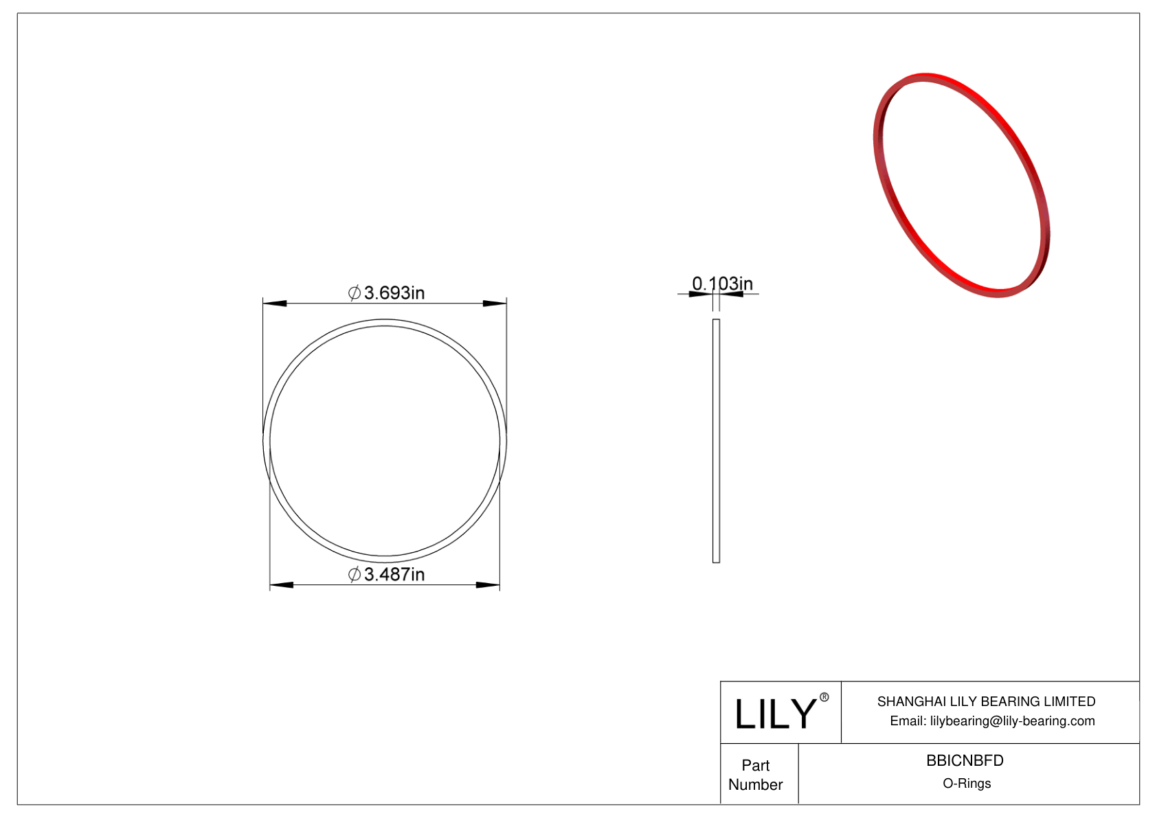 BBICNBFD High Temperature O-Rings Square cad drawing
