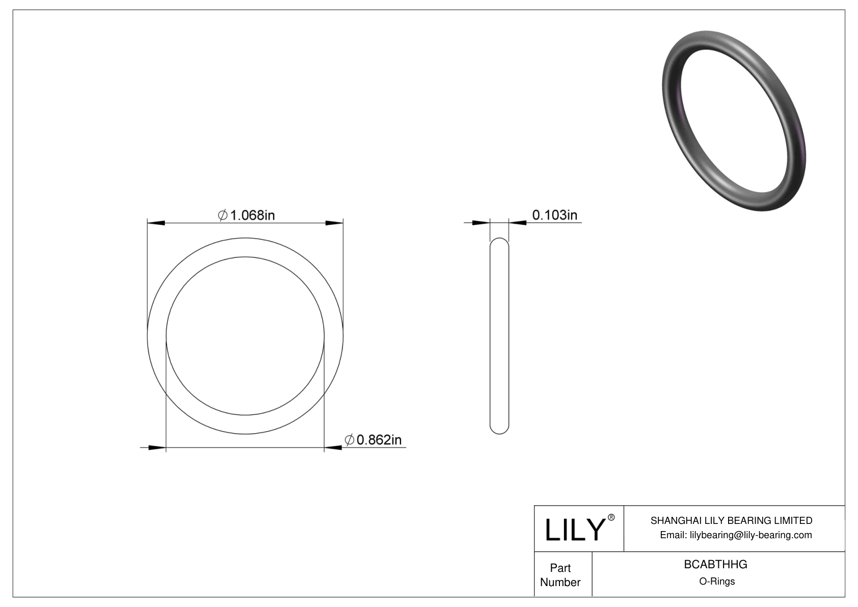 BCABTHHG Chemical Resistant O-rings Round cad drawing