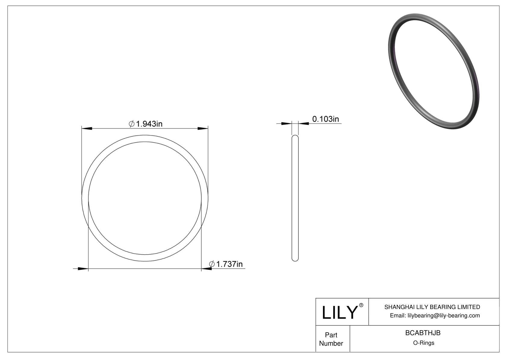 BCABTHJB Chemical Resistant O-rings Round cad drawing