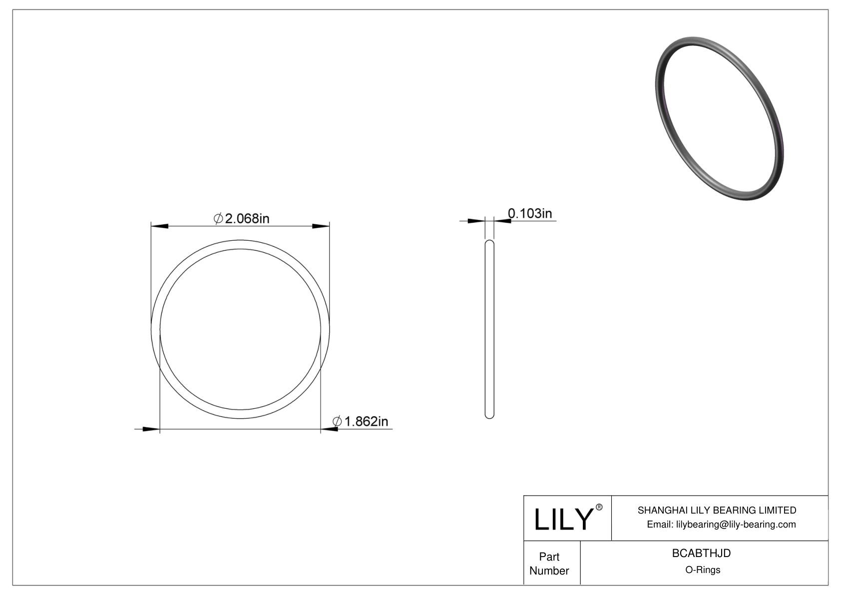 BCABTHJD Chemical Resistant O-rings Round cad drawing