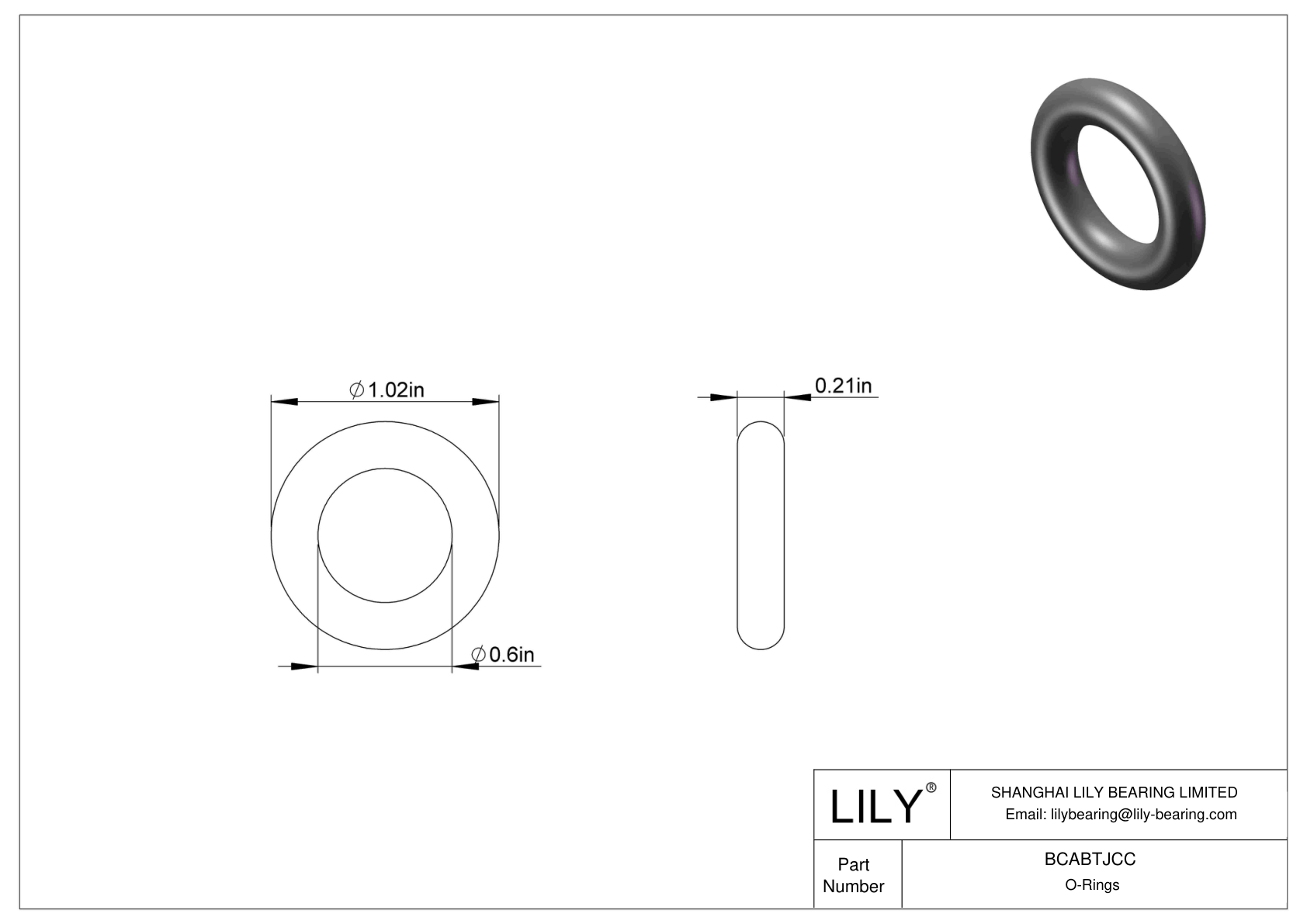 BCABTJCC Chemical Resistant O-rings Round cad drawing