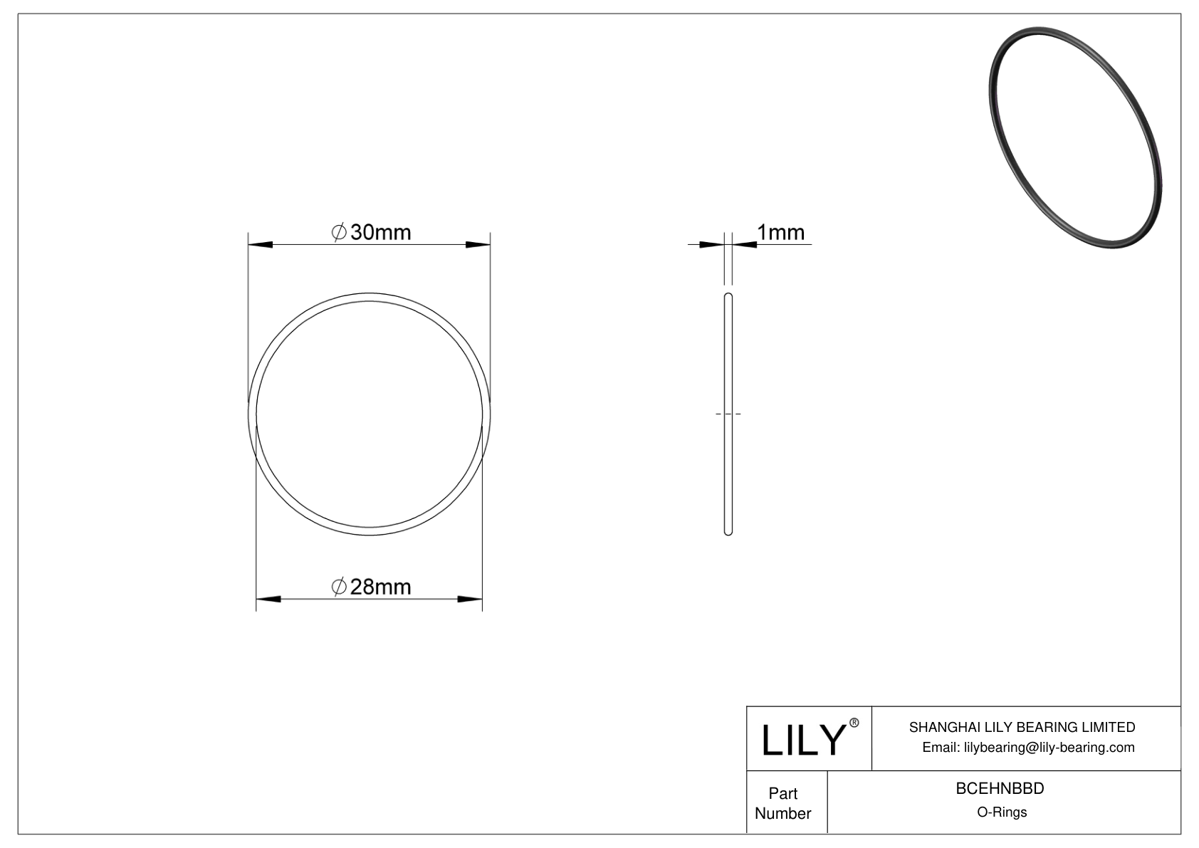 BCEHNBBD Oil Resistant O-Rings Round cad drawing