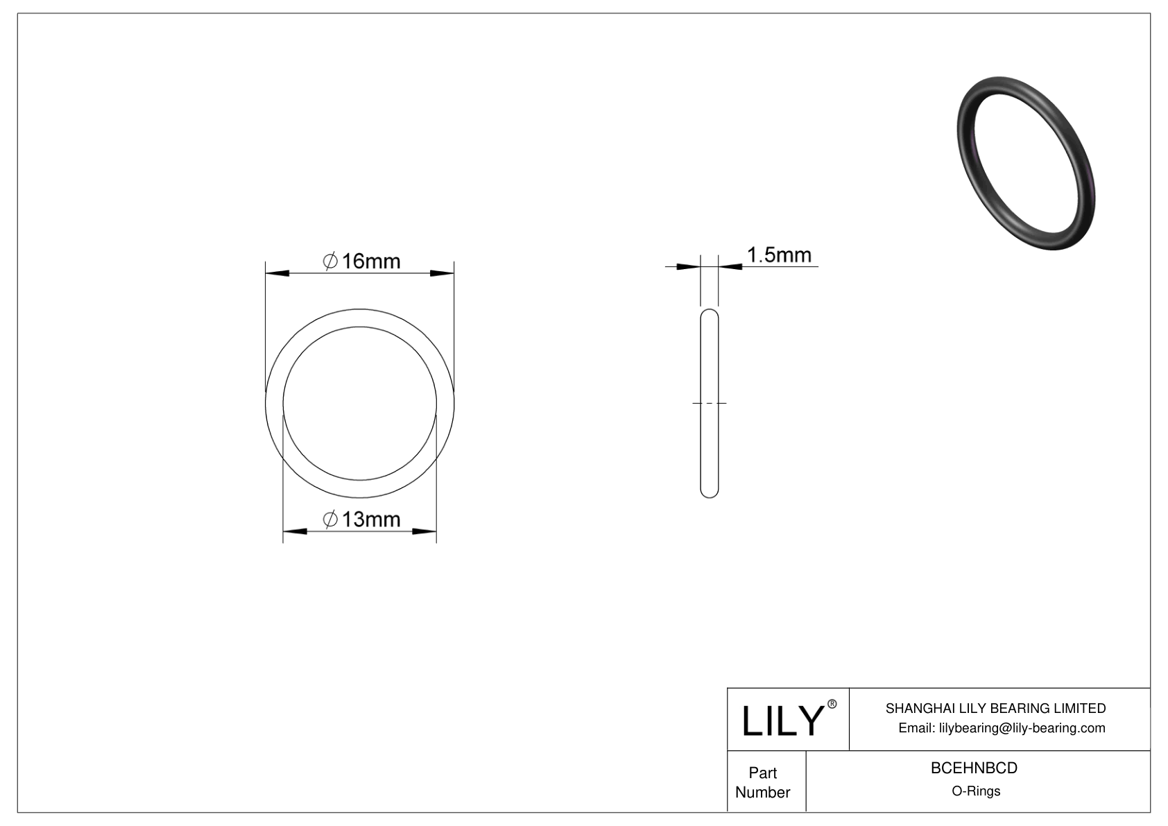 BCEHNBCD Oil Resistant O-Rings Round cad drawing