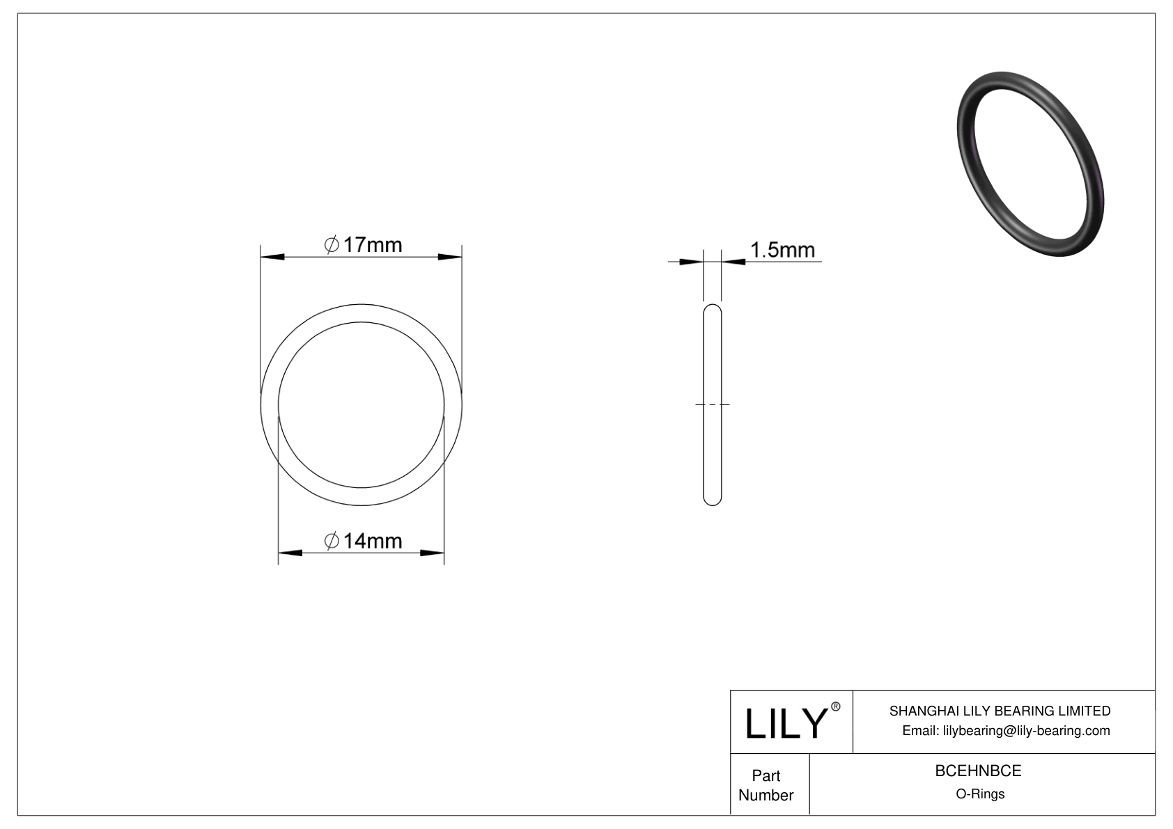 BCEHNBCE Oil Resistant O-Rings Round cad drawing