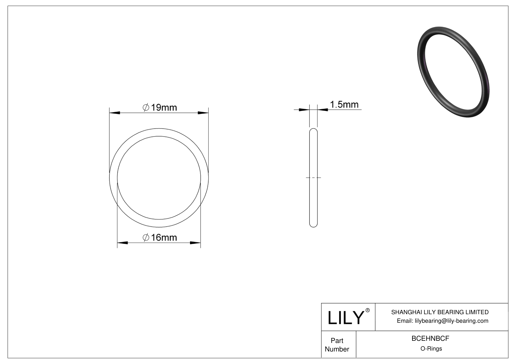 BCEHNBCF Oil Resistant O-Rings Round cad drawing