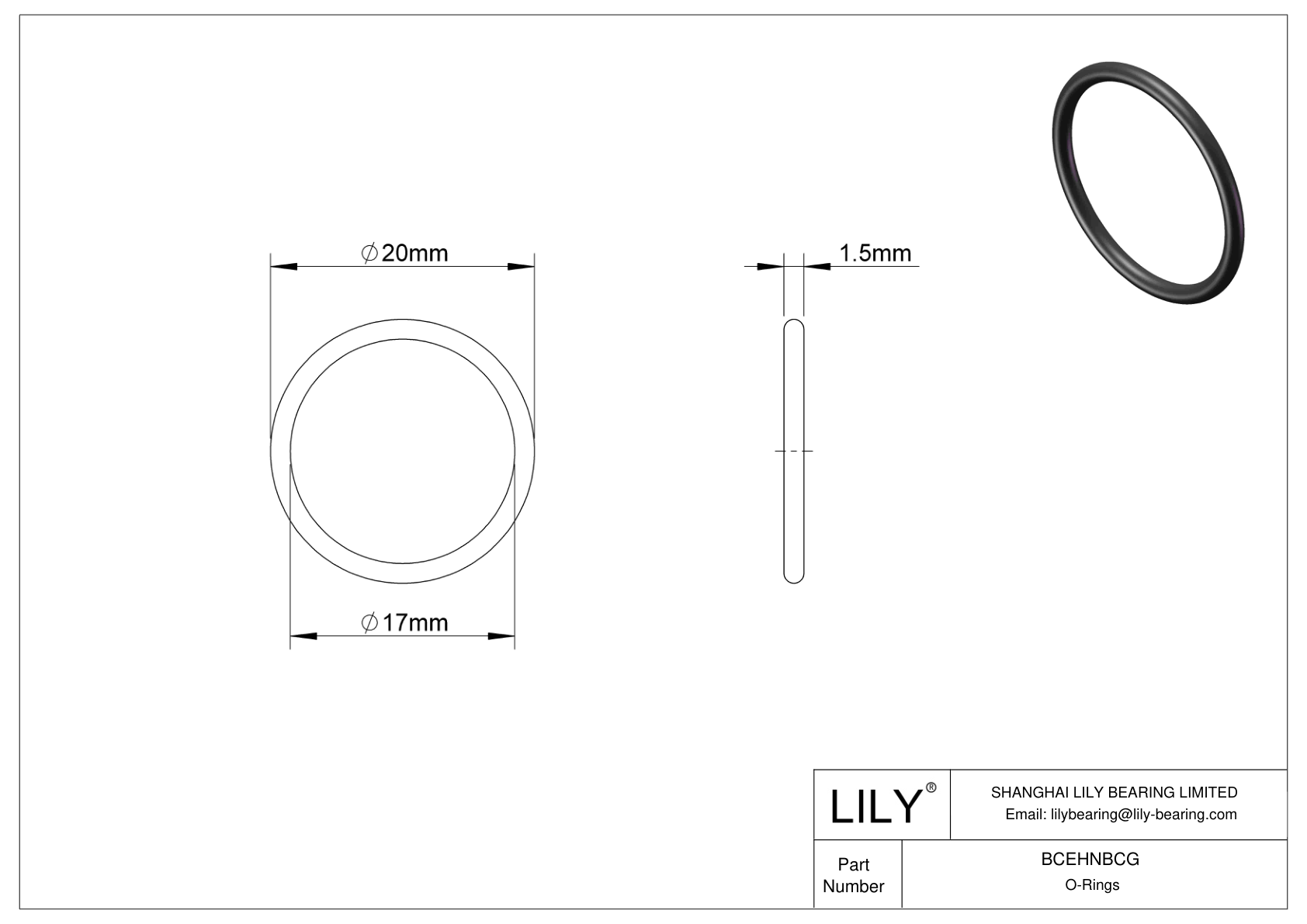 BCEHNBCG Oil Resistant O-Rings Round cad drawing