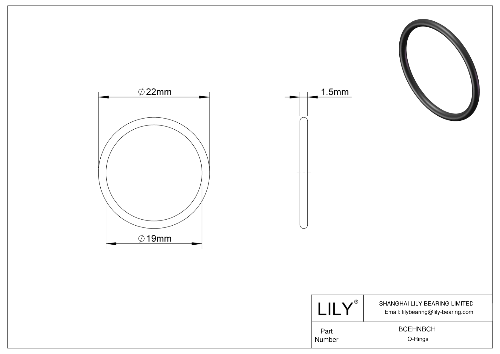 BCEHNBCH Oil Resistant O-Rings Round cad drawing