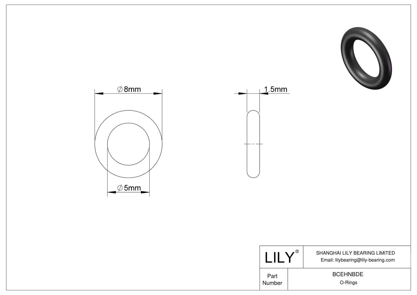 BCEHNBDE Oil Resistant O-Rings Round cad drawing