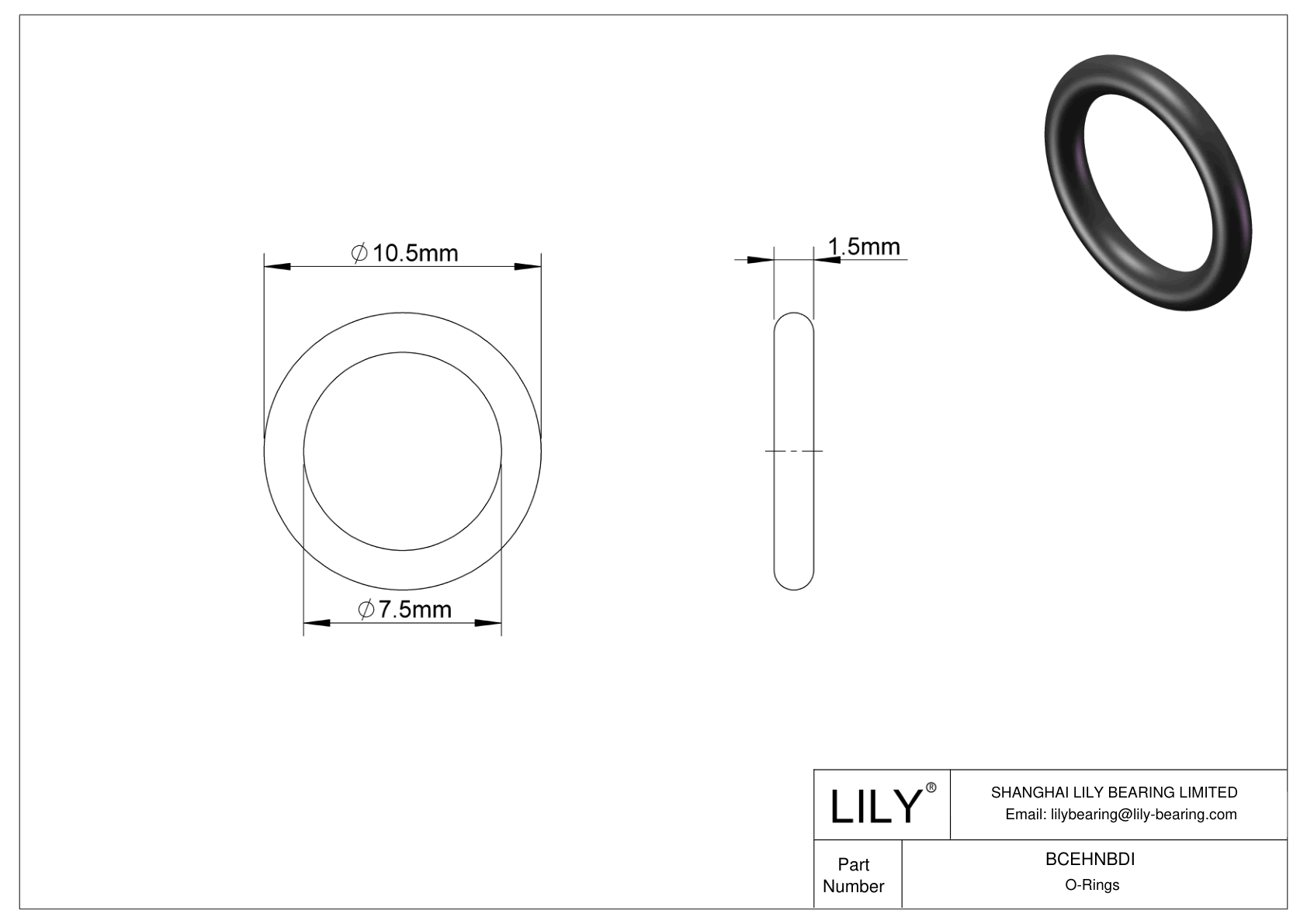 BCEHNBDI Oil Resistant O-Rings Round cad drawing