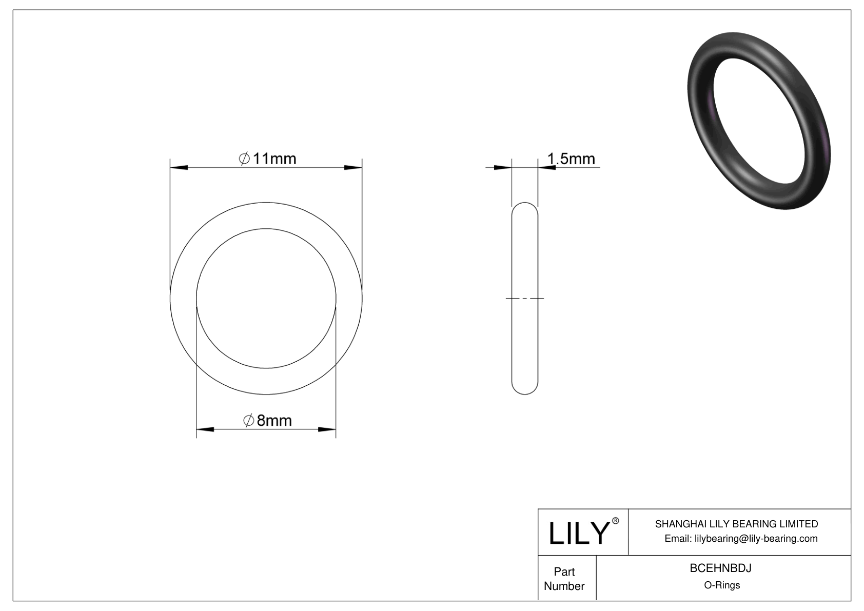 BCEHNBDJ Oil Resistant O-Rings Round cad drawing