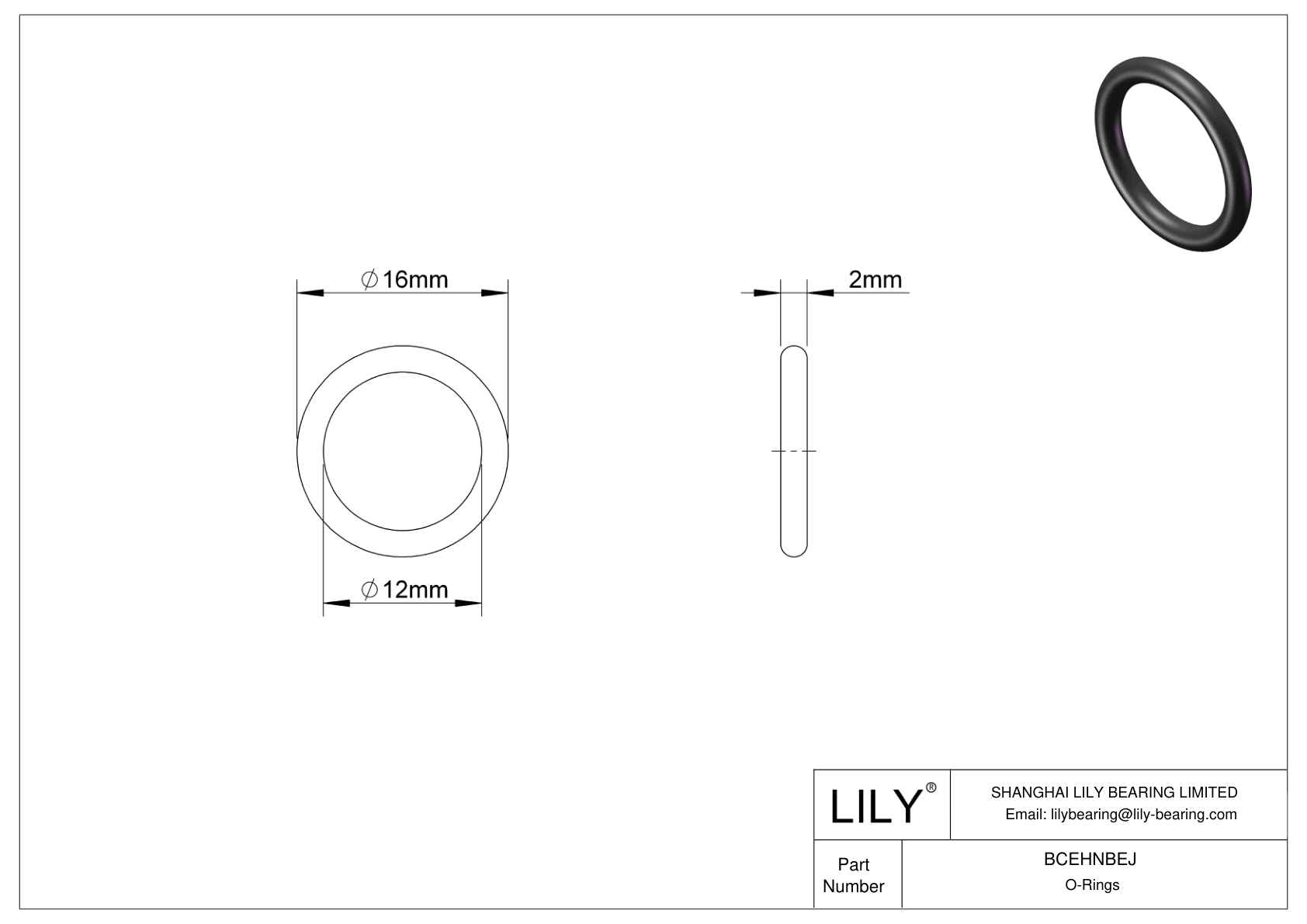 BCEHNBEJ Oil Resistant O-Rings Round cad drawing