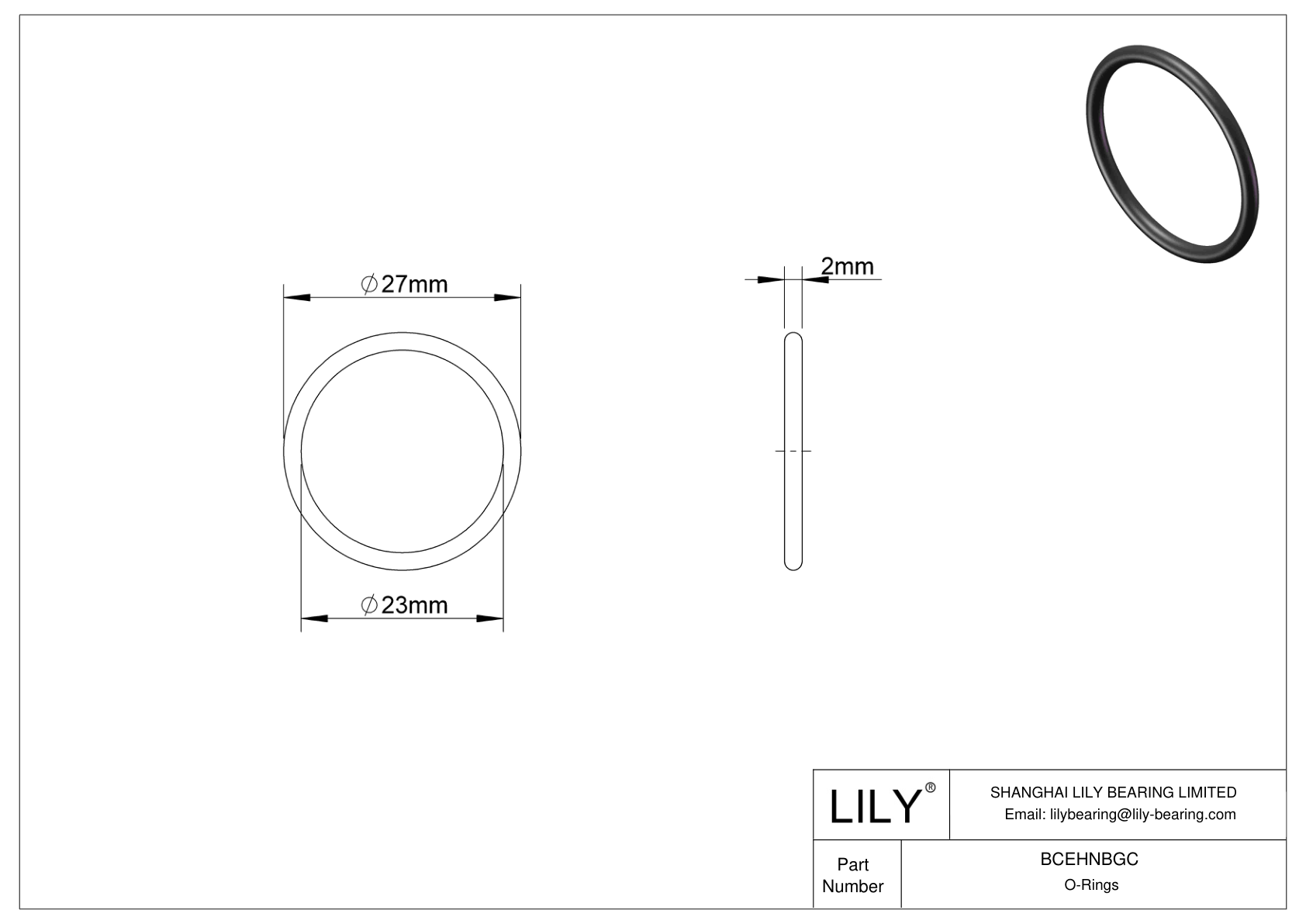 BCEHNBGC Oil Resistant O-Rings Round cad drawing