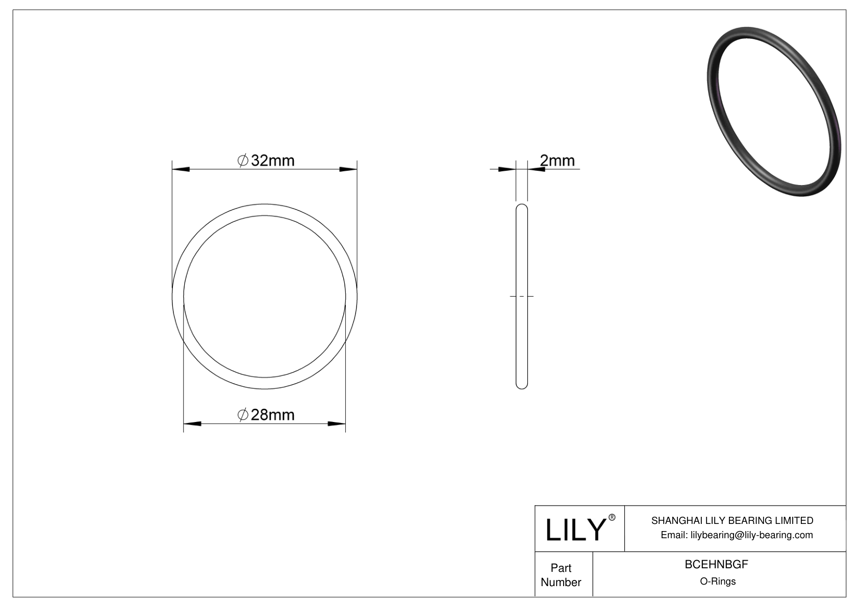 BCEHNBGF Oil Resistant O-Rings Round cad drawing