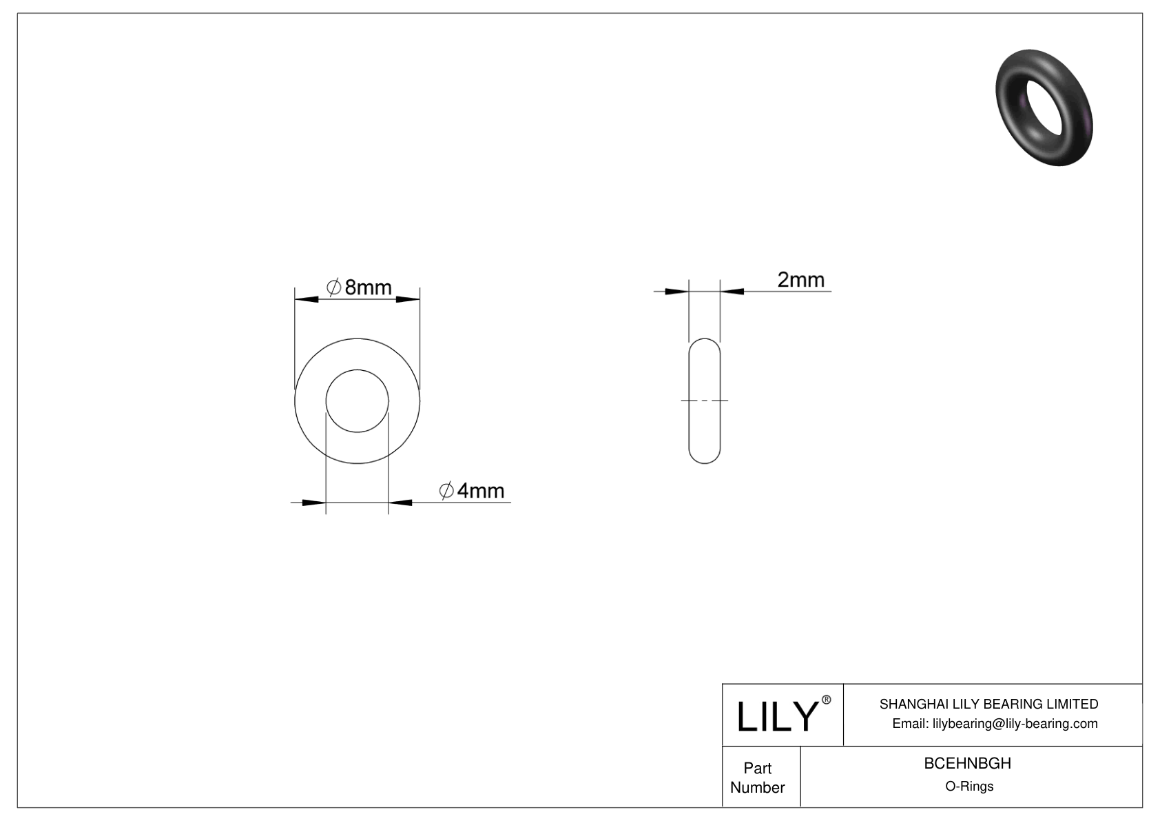 BCEHNBGH Oil Resistant O-Rings Round cad drawing