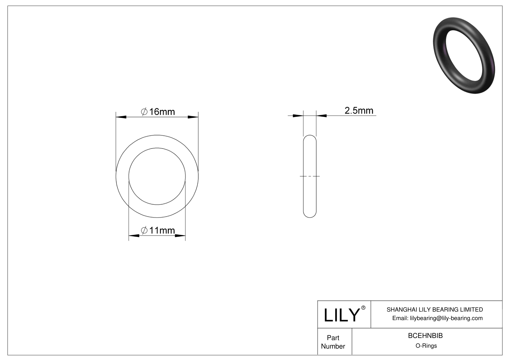 BCEHNBIB Oil Resistant O-Rings Round cad drawing