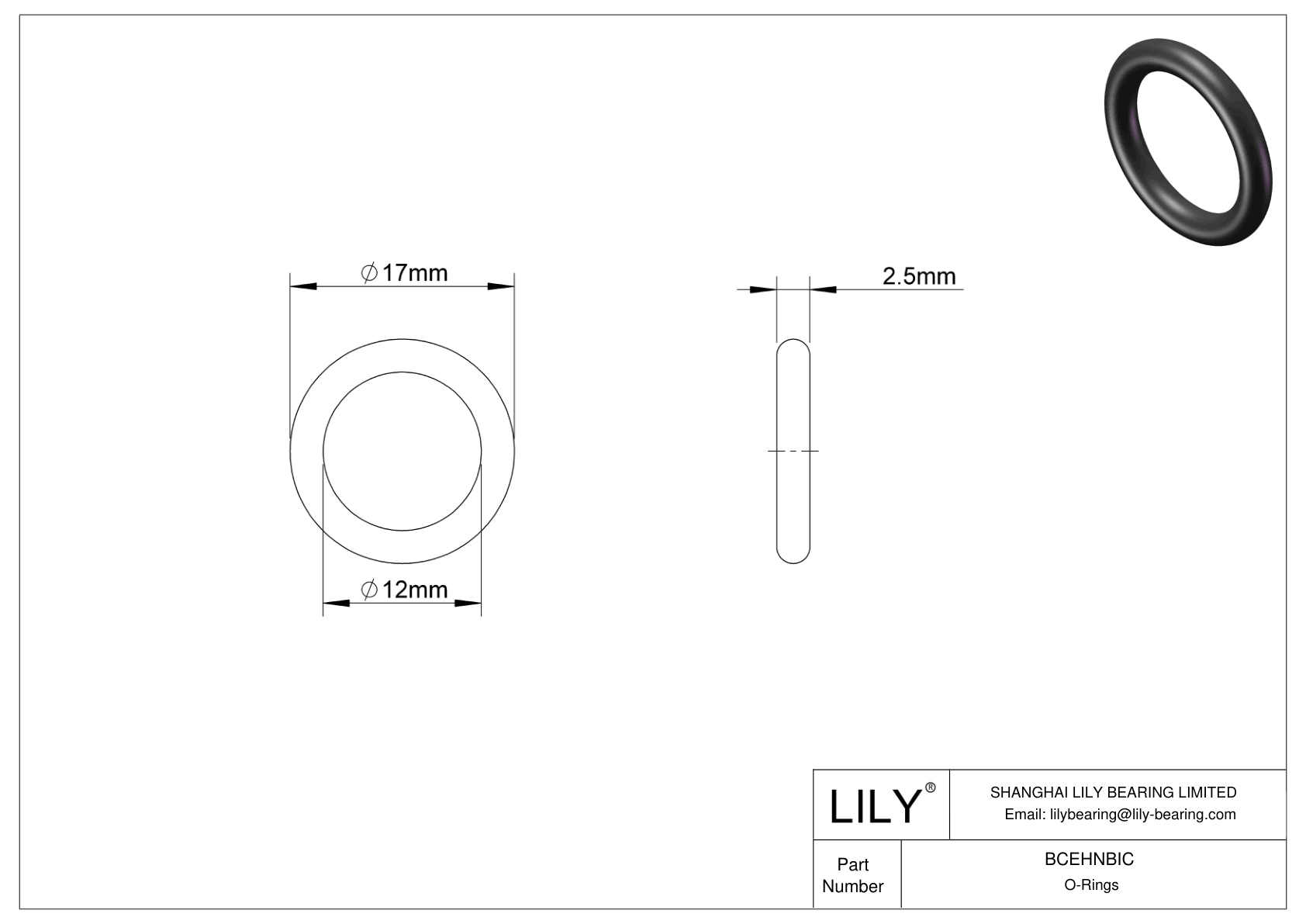 BCEHNBIC Juntas tóricas redondas resistentes al aceite cad drawing