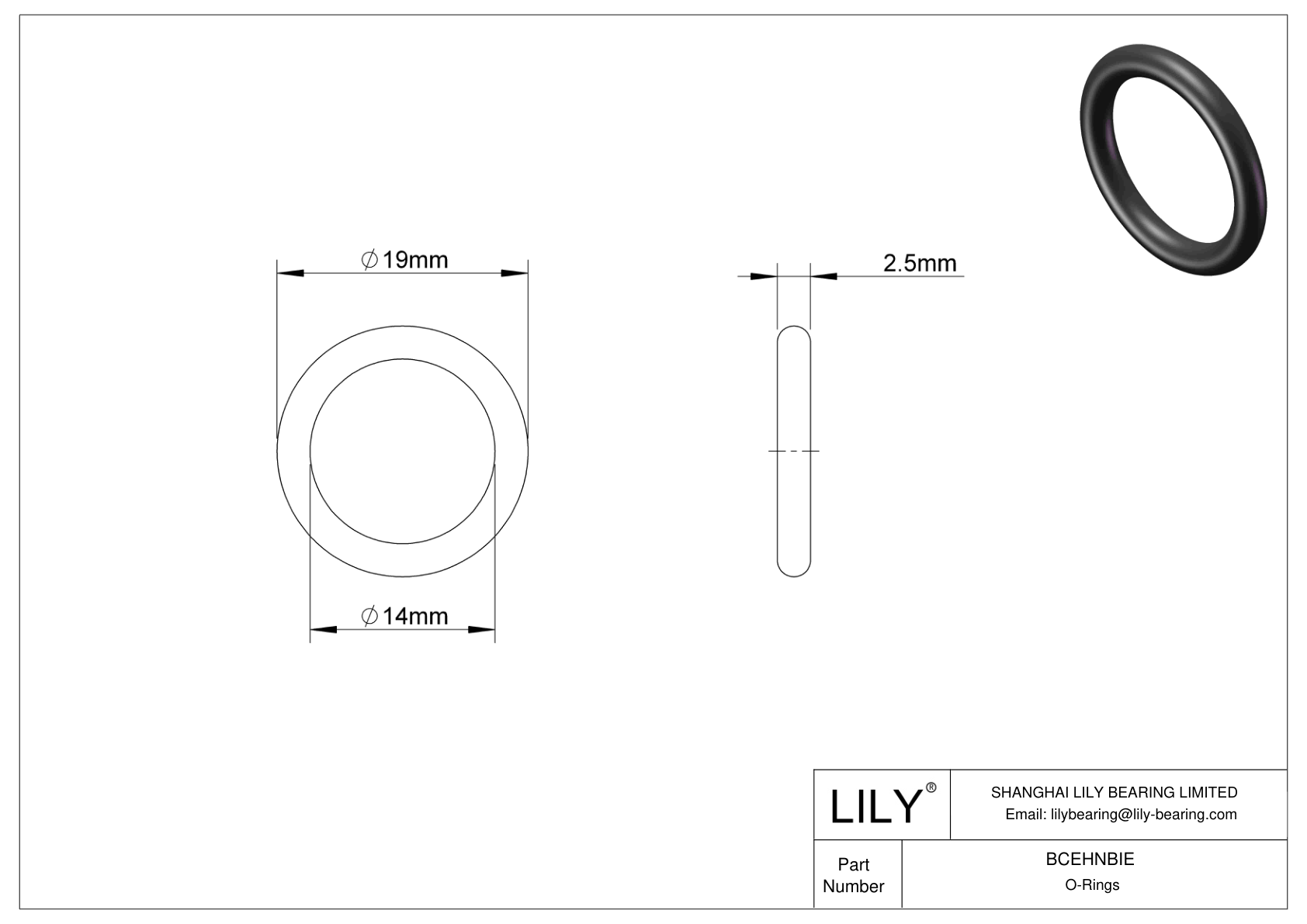 BCEHNBIE Oil Resistant O-Rings Round cad drawing