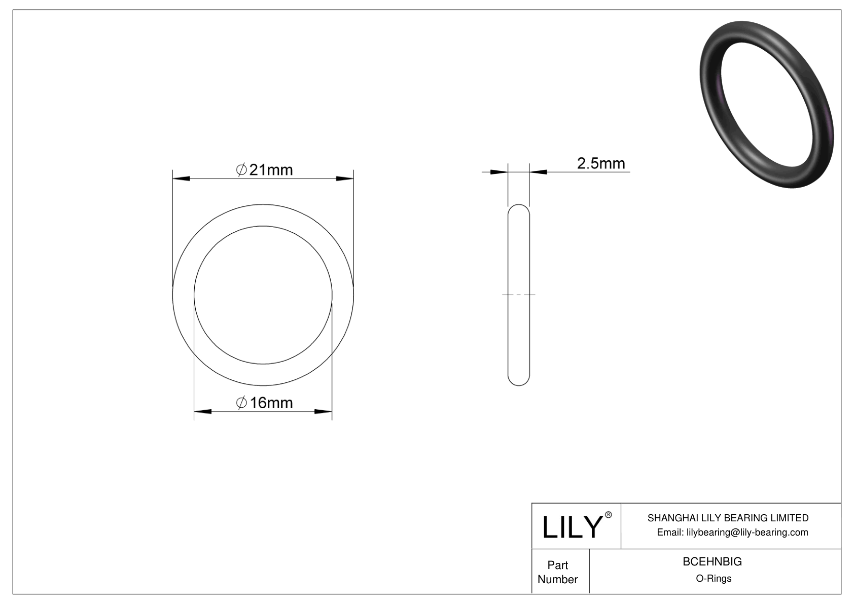 BCEHNBIG Oil Resistant O-Rings Round cad drawing