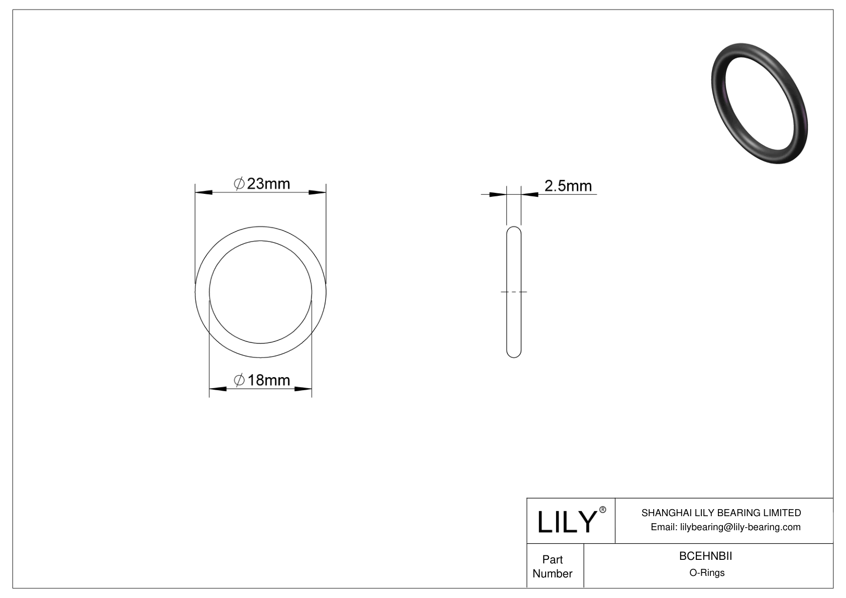 BCEHNBII Oil Resistant O-Rings Round cad drawing